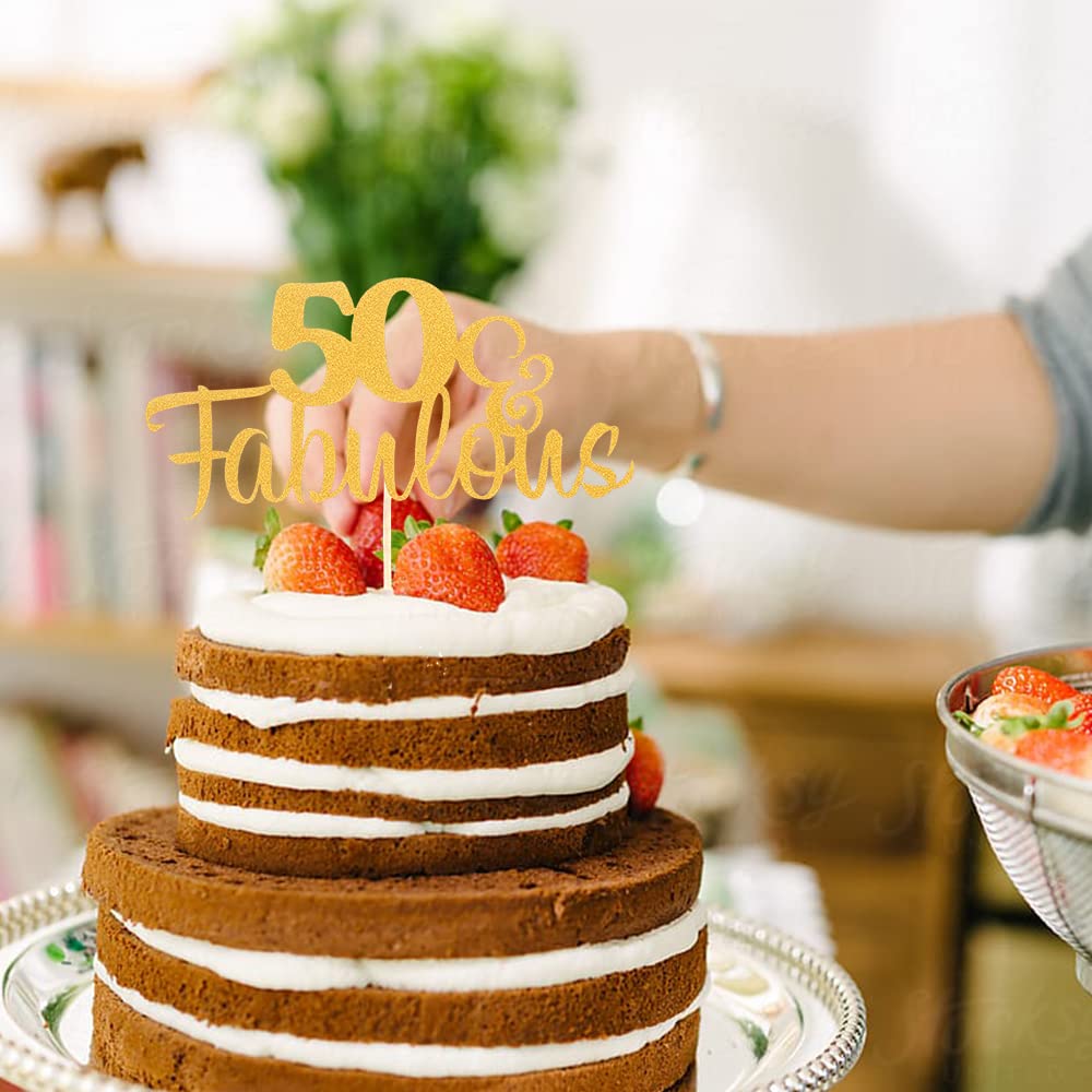 Gold Glitter 50th Birthday Cake Topper - Single-Side Sturdy Decoration for Anniversary, Wedding & Party | Cheers to Fifty Years Celebration | Perfect for 50th Birthday Cakes, Retirement Parties & Milestone Events