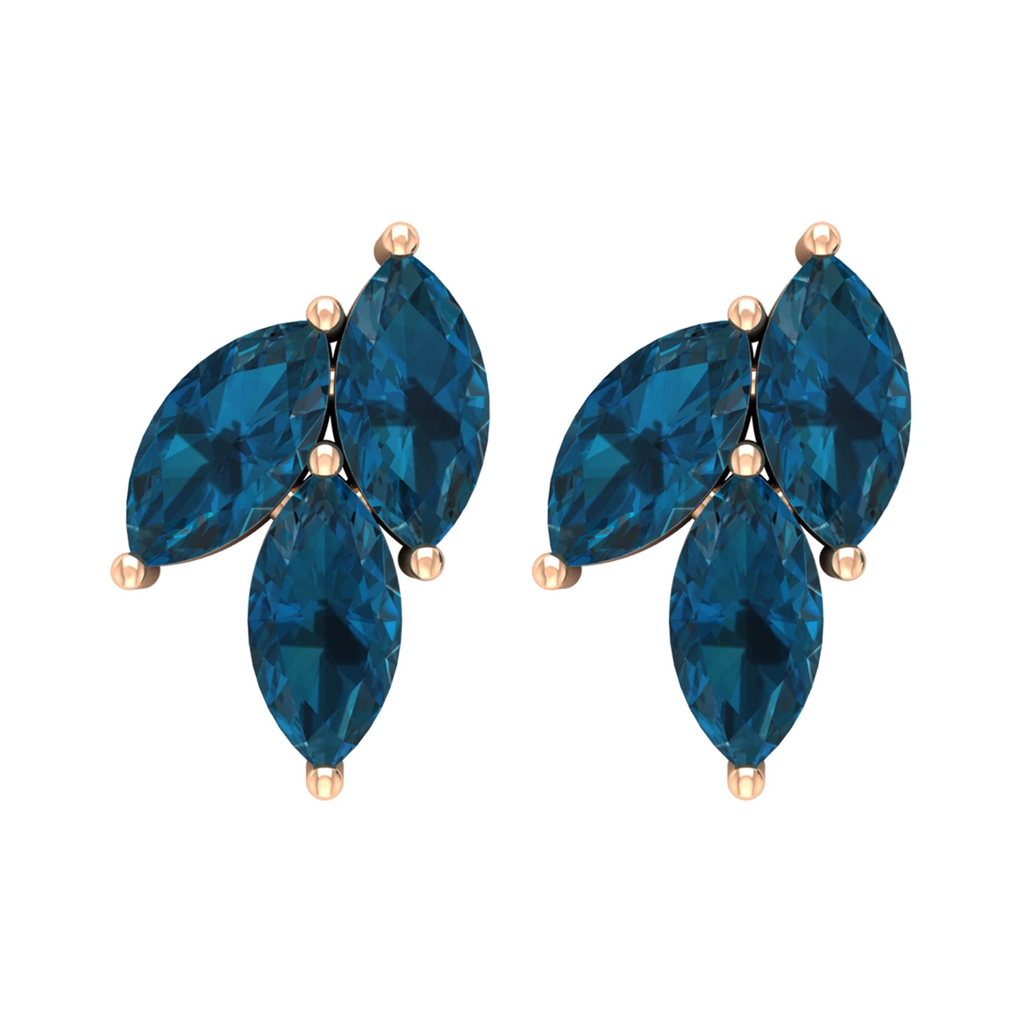 1 CT London Blue Topaz Marquise Cut Stud Earrings for Women - December Birthstone Screw Back Earrings in 14K Solid Gold - Perfect for Gifts, Anniversaries & Special Occasions