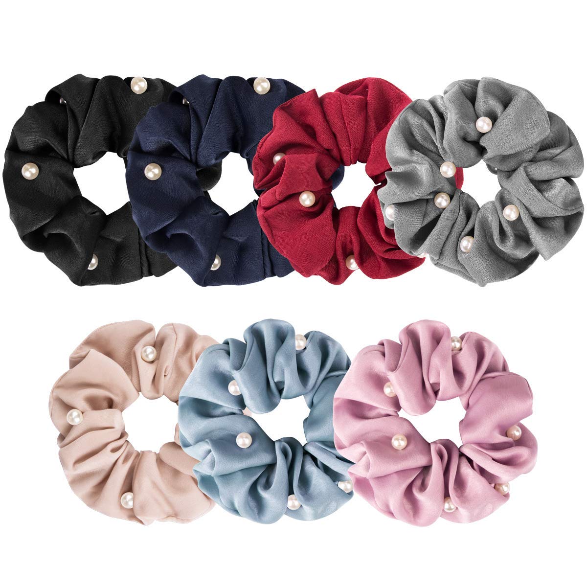 ASG 3-Pack Soft Satin Pearl Scrunchies - Elegant Hair Ties for Women & Girls (Perfect for School, Work, Parties & Everyday Use)