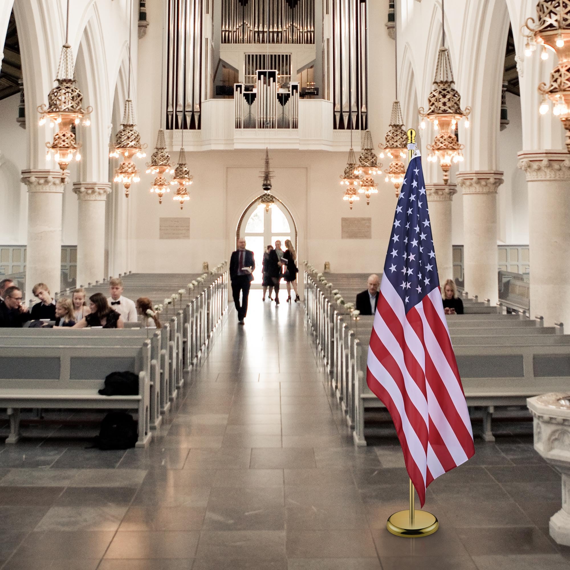 Yescom 6FT Sectional Indoor Flag Pole Kit - Aluminum Gold Pole with Ball Topper, 3x5Ft US Flag & Base Stand (2 Pack) - Perfect for Home, Office, Classroom & Patriotic Decor