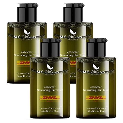Organic Hair Growth Serum 100ml - Natural Hair Regrowth Tonic for Men & Women - DHL Express Shipping (Pack of 4) with Free Beauty Gift - Perfect for Thinning Hair & Scalp Care at Home or Salon Use