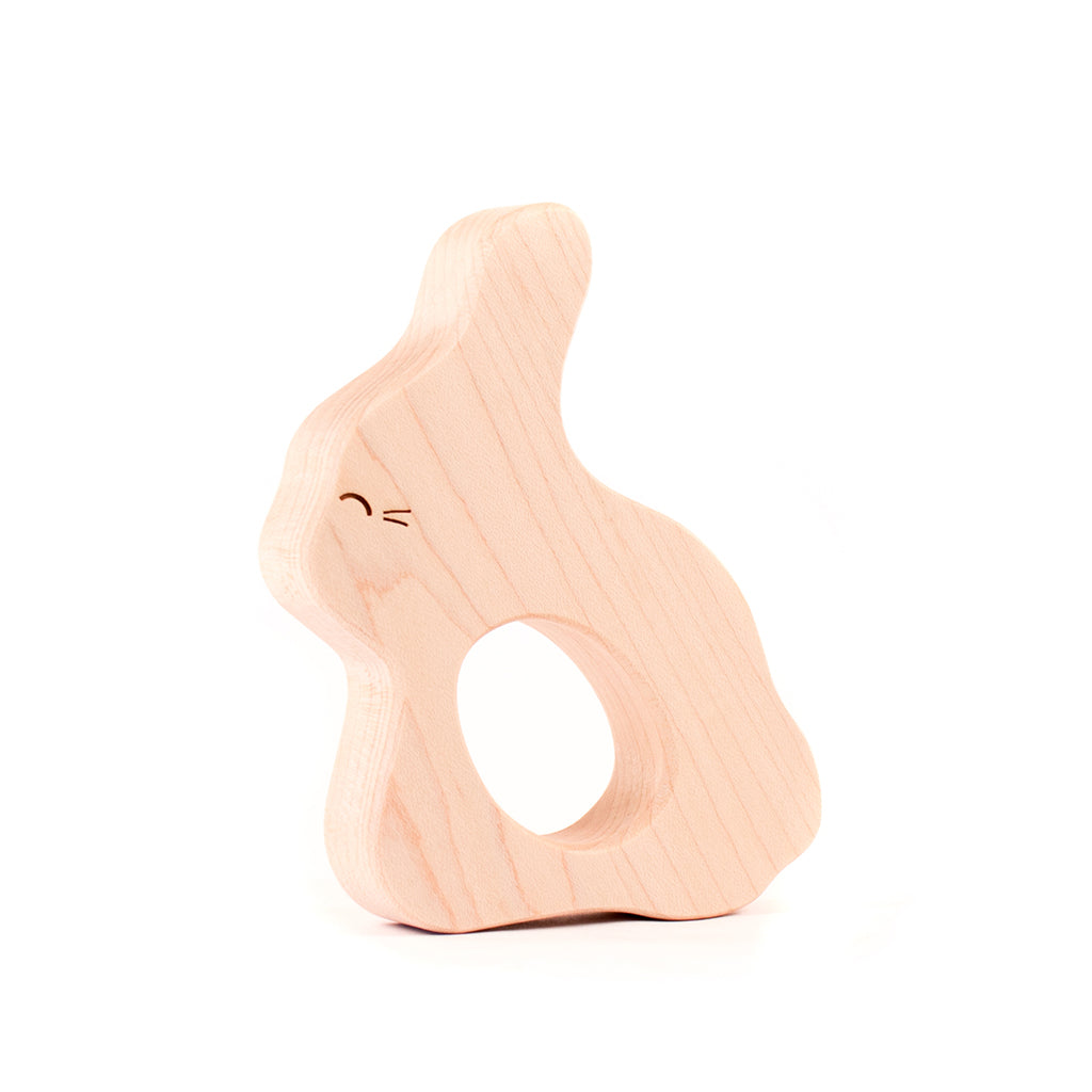 Organic Bunny Wood Teether for Babies - Natural & Safe Teething Toy for Infants - Perfect for Soothing Sore Gums at Home or On-the-Go