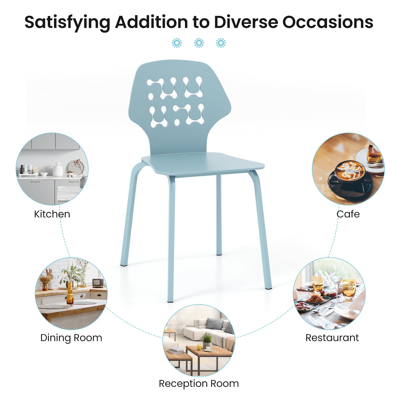 GOFLAME Armless Dining Chairs Set of 4 - Modern Hollow Backrest Metal Leg Accent Chairs for Kitchen, Dining & Living Room - Blue Velvet Upholstery - Perfect for Small Spaces & Contemporary Home Decor