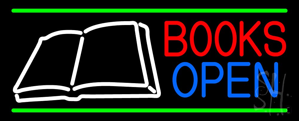 Book Open Logo LED Neon Sign 10x24 Inches - Black Square Cut Acrylic Backing with Dimmer - Bright Premium Indoor LED Neon Light for Home, Office, Bar, Cafe Decor - Perfect for Reading Nooks, Study Rooms & Bookstore Displays