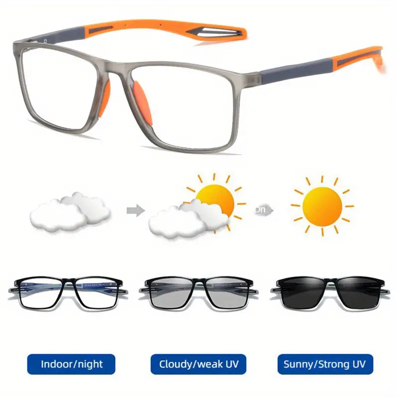 Men's Photochromic Sports Glasses with Prescription Lenses - Lightweight Anti-Glare Eyewear for Running, Cycling & Outdoor Activities