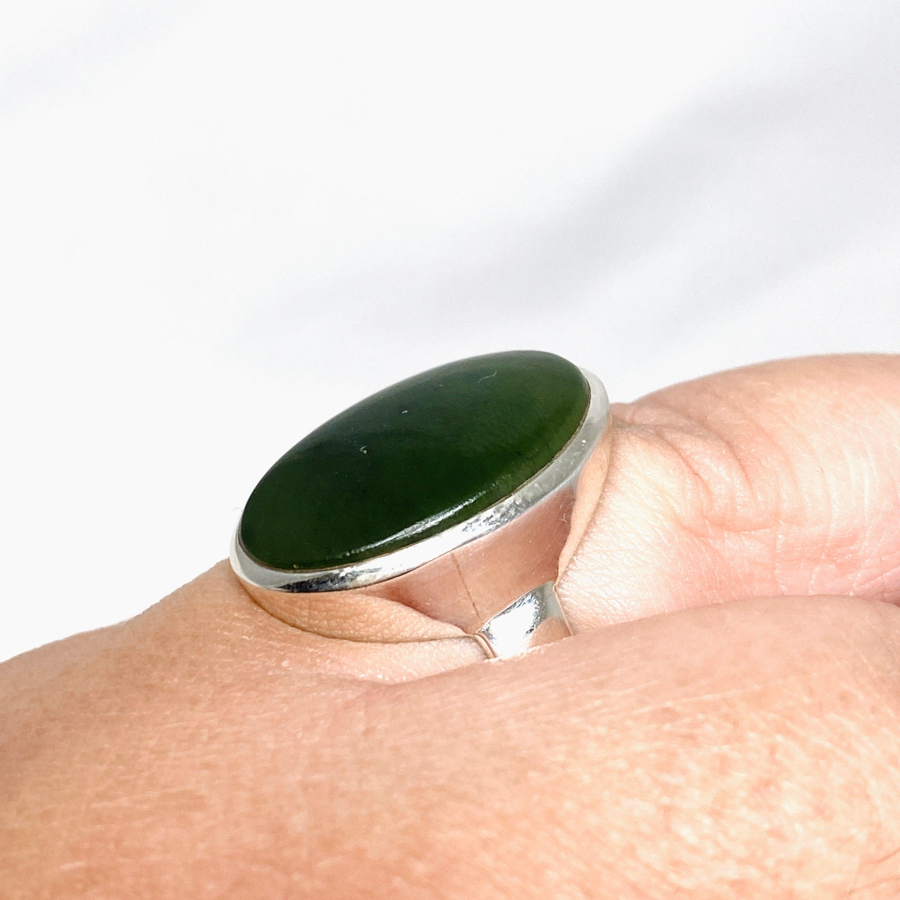 Siberian Jade Nephrite Oval Ring - Size 10 - Natural Stone Jewelry for Women - Perfect for Weddings, Parties & Everyday Elegance