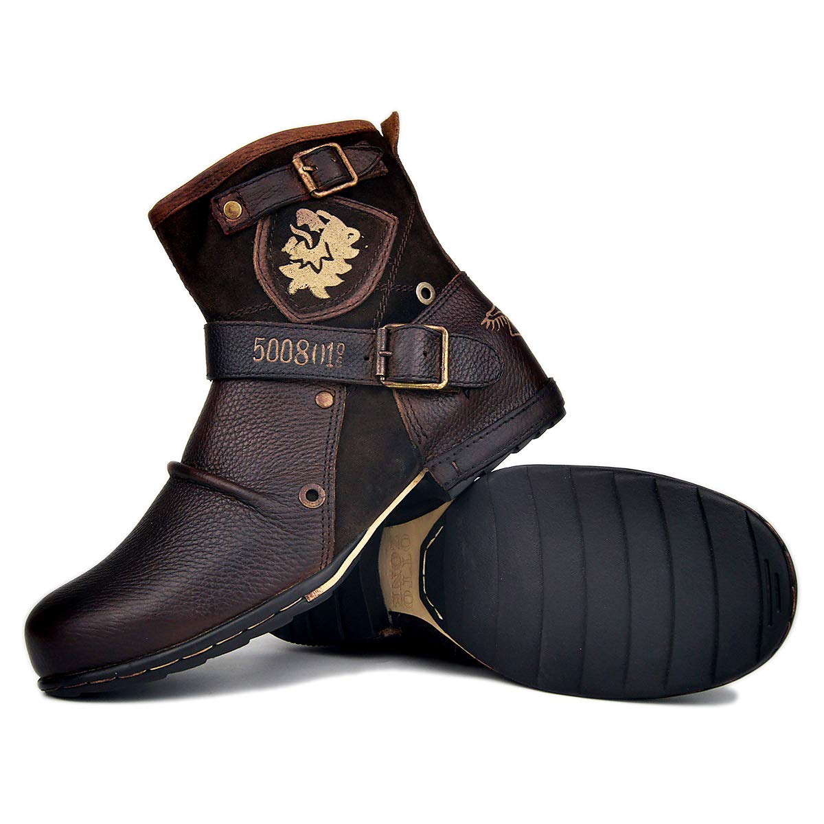 **OSSTONE Men's Fashion Moto Boots - Leather Chukka Boots with Zipper, Retro Style Casual Shoes (OS-5008-1-DA1B1) - Perfect for Motorcycle Riding, Daily Wear & Outdoor Adventures**