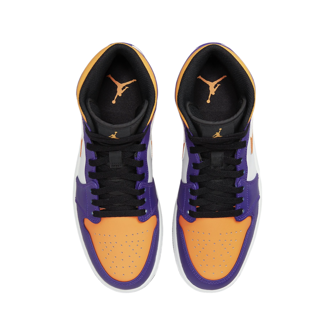 Air Jordan 1 Mid Men's Basketball Shoes - Purple, White, Yellow & Black Colorway | Perfect for Streetwear, Casual Outfits & Sneaker Collectors