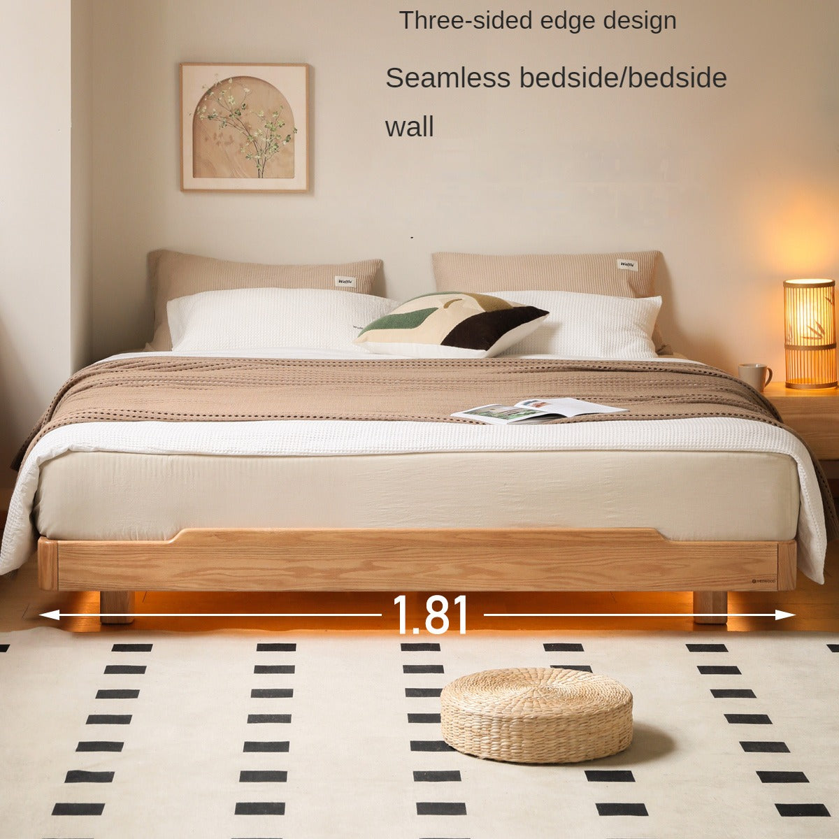Modern Solid Wood Platform Bed - Oak & Beech Frame, Floating Design with Optional Headboard & LED Lighting - Perfect for Contemporary Bedrooms & Minimalist Home Decor