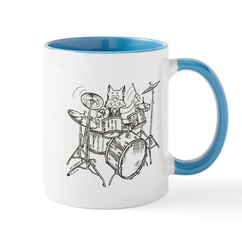 White/Blue Inside - Catoons Drums Cat Mug