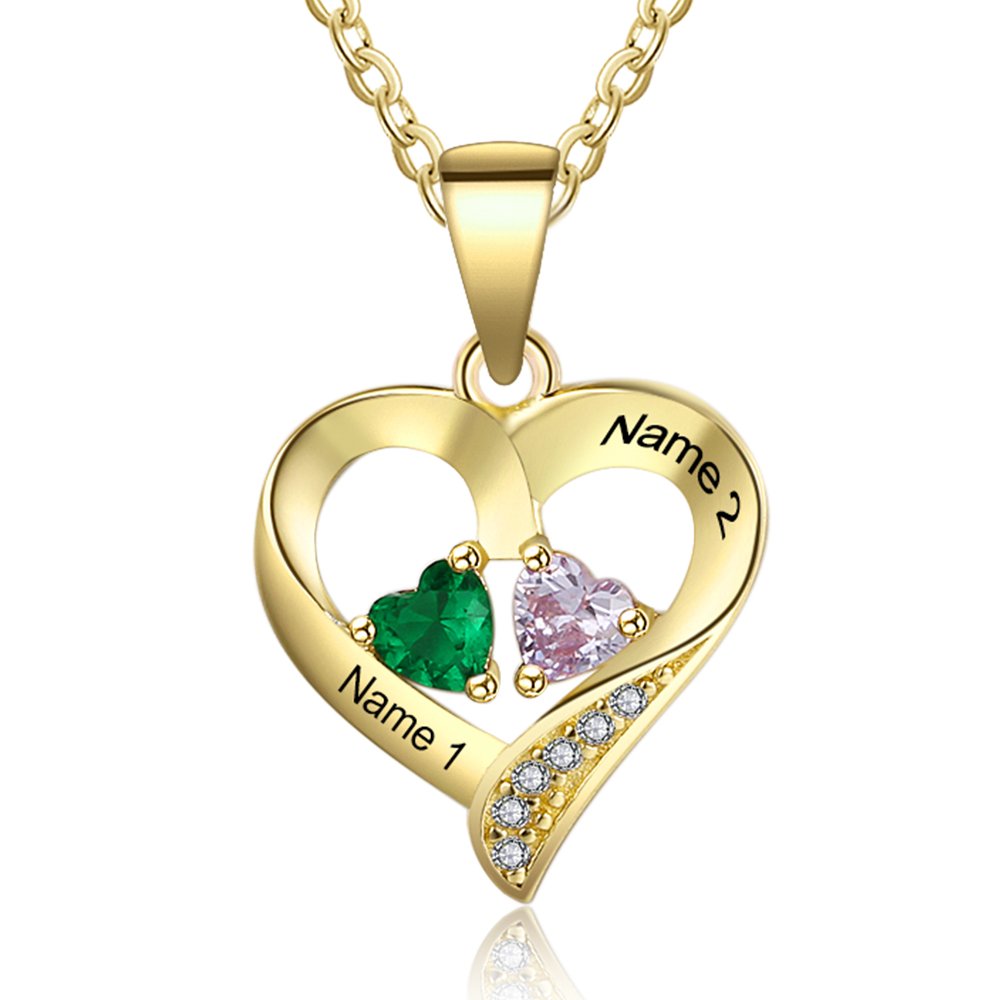 Personalized Heart Name Necklace with Birthstones - Custom Engraved Love Pendant for Women, Mothers & Daughters - Perfect Gift for Valentine's Day, Anniversary & Mother's Day Jewelry