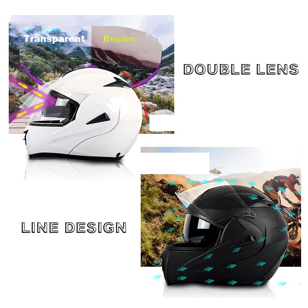 Flip-Up Modular Motorcycle Helmet ECE/DOT Certified - Bluetooth Full Face Helmet with HD Dual Lens Visor, Touchscreen Gloves & Adjustable Fit (55-62cm) for Commuting, Touring & Urban Riding