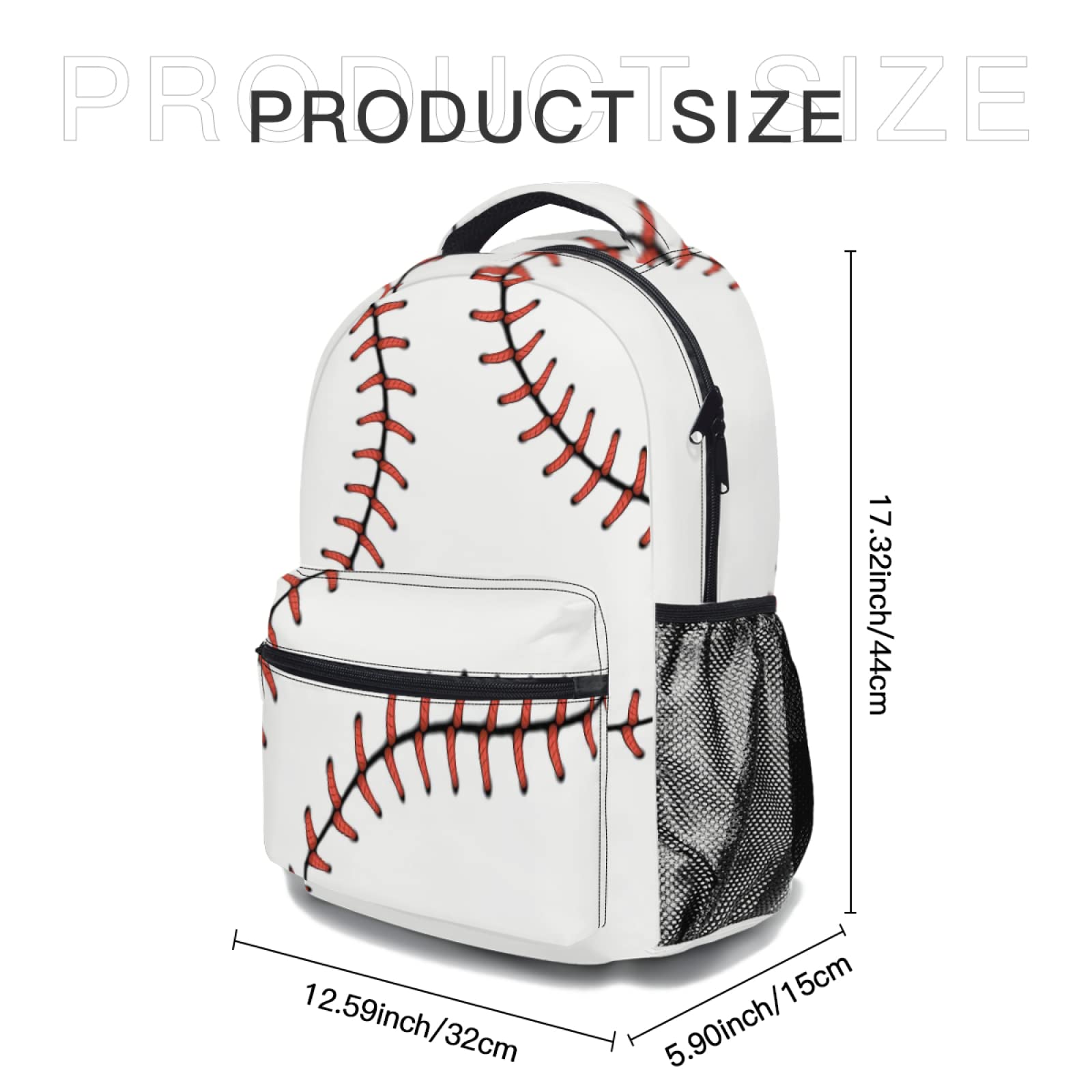 Giwawa Kids Baseball Backpack - Softball Red Stitching Print School Bag for Boys & Girls, Adjustable Shoulder Straps with Multiple Pockets - Perfect for School, Sports, Travel & Laptop Carrying