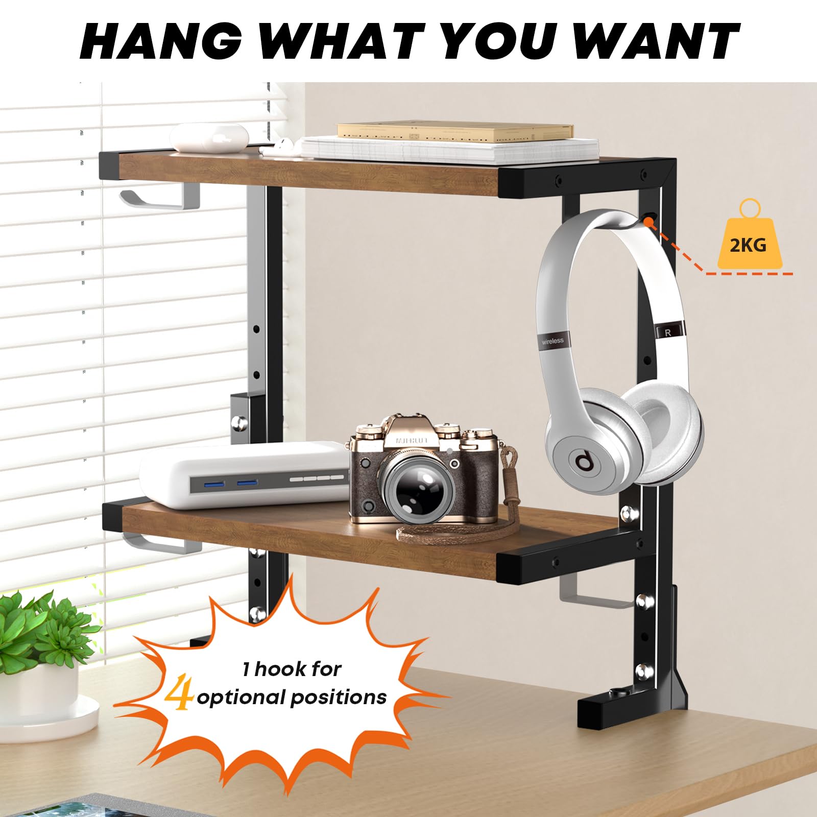 PUTORSEN 15 Inch Clamp-On Desk Shelf - Adjustable Under Desk Organizer for Office Supplies, Gaming Gear & Home Accessories | Perfect for Workspace, Gaming Setup & Home Office Organization