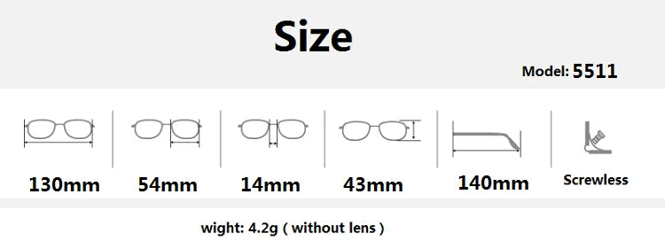 Aimee Unisex Full Rim Square Screwless Titanium Eyeglasses Frame 5511 - Lightweight Durable Glasses for Work, Reading & Fashion