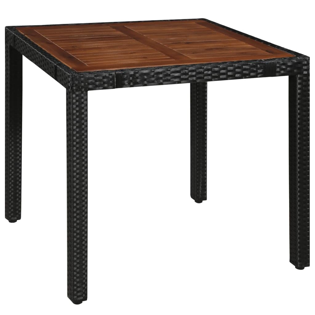 5-Piece vidaXL Patio Dining Set with Wood Tabletop - Outdoor Garden Furniture for Balcony, Deck, or Backyard - Black Poly Rattan & Acacia Wood Dining Table Set - Perfect for Outdoor Entertaining and Family Gatherings