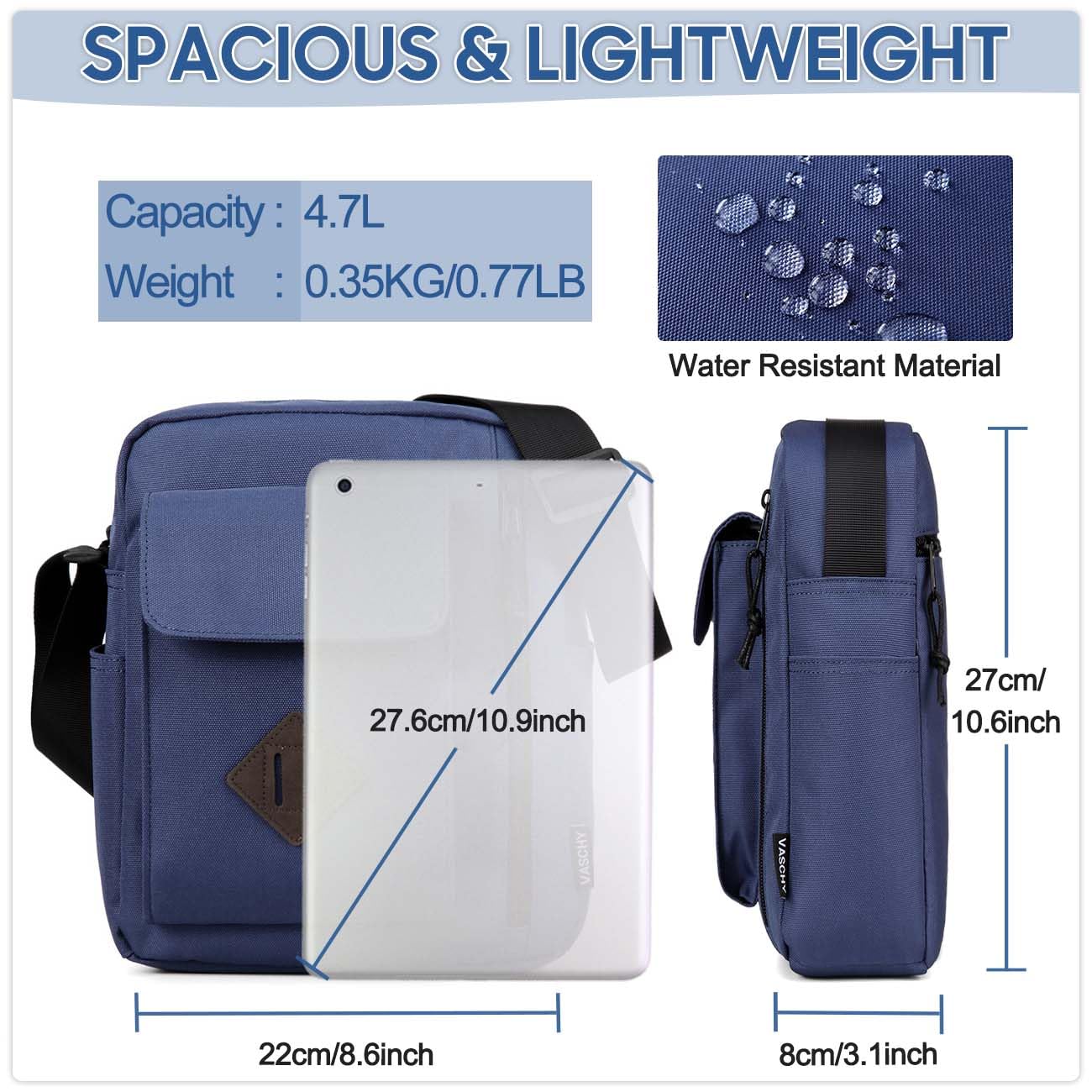 VASCHY Lightweight Crossbody Shoulder Bag for Men & Women - Casual Messenger Sling Satchel - Perfect for Travel, Work & Everyday Use