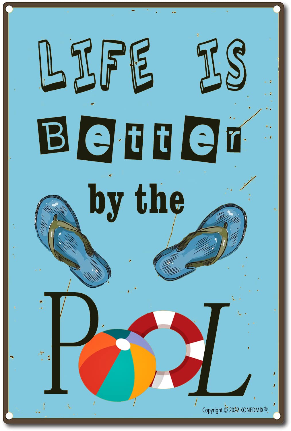 Vintage Metal Tin Sign - 'Life Is Better By The Pool' Wall Decor for Indoor & Outdoor Use - 8x12 Inch Swimming Pool Themed Sign - Perfect for Patio, Backyard, Poolside & Man Cave Decorations
