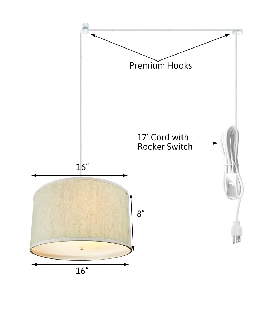 HomeConcept 2-Light Plug-in Swag Pendant with Diffuser - 18 Inch Textured Oatmeal Shade & White Cord | Perfect for Kitchen Island, Dining Room, or Bedroom Lighting