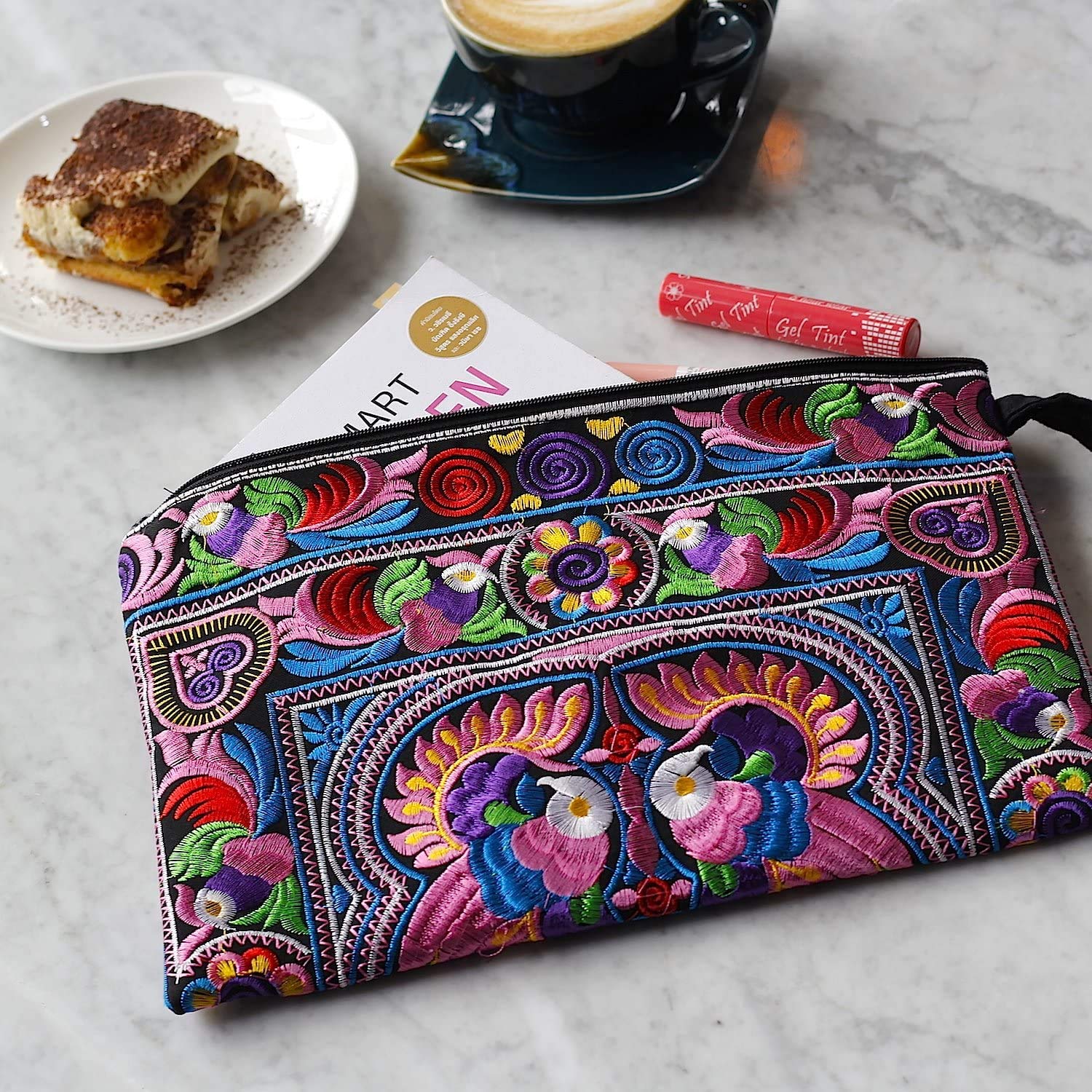 Sabai Jai Embroidered Clutch Purse with Wristlet - Large Boho Handbag for Women - Perfect for Weddings, Parties & Evening Events