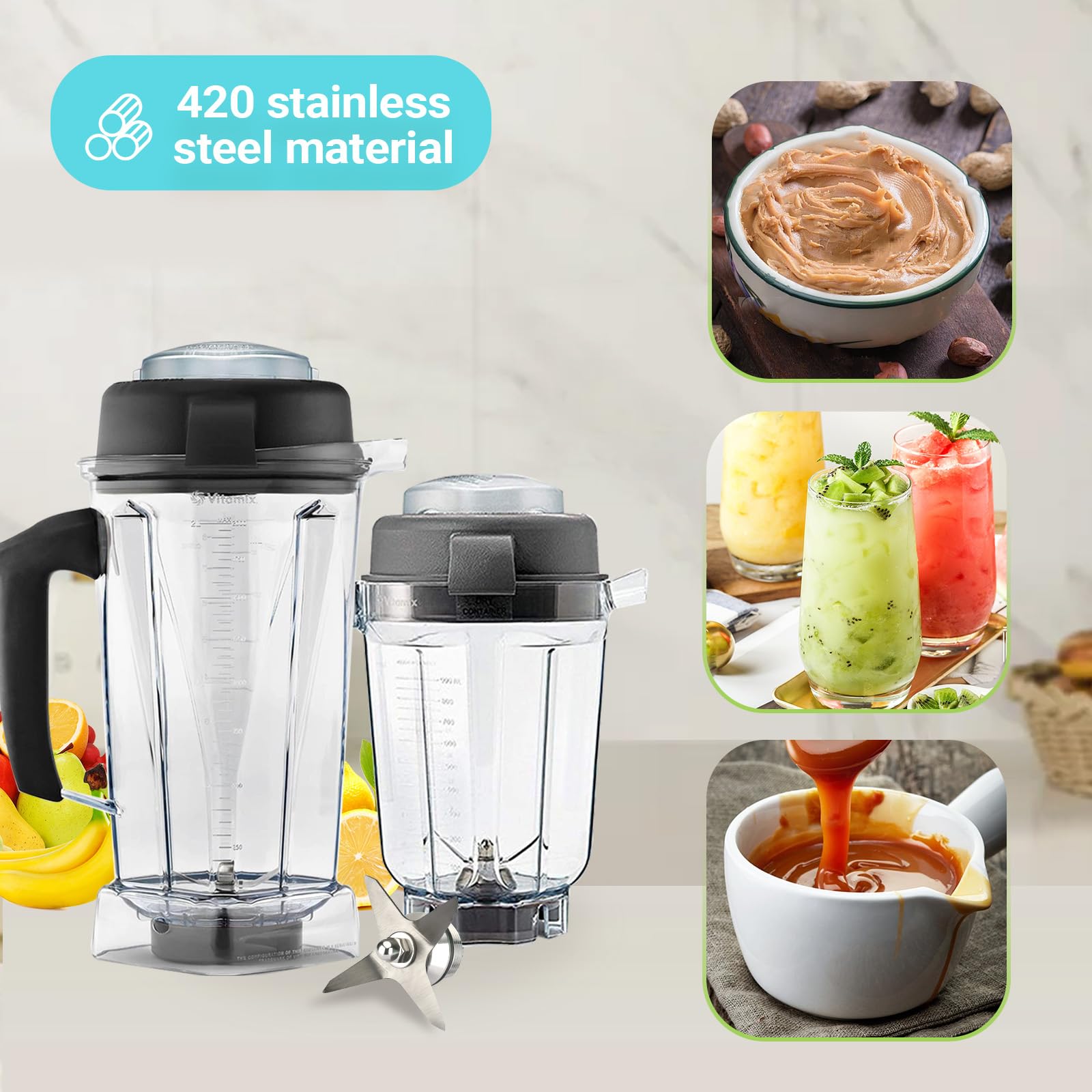 Vitamix 5200 6300 Wet Blade Replacement with Tamper Holder & Disassembler - Perfect for Smoothies, Soups & Nut Butters