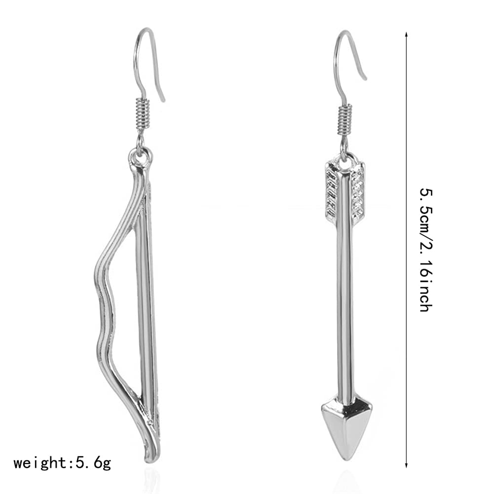 Vintage Gothic Bow & Arrow Hook Earrings - Punk Style Silver Dangle Drop Earrings for Women & Men | Unique Retro Statement Jewelry Gift for Halloween, Cosplay & Gothic Fashion