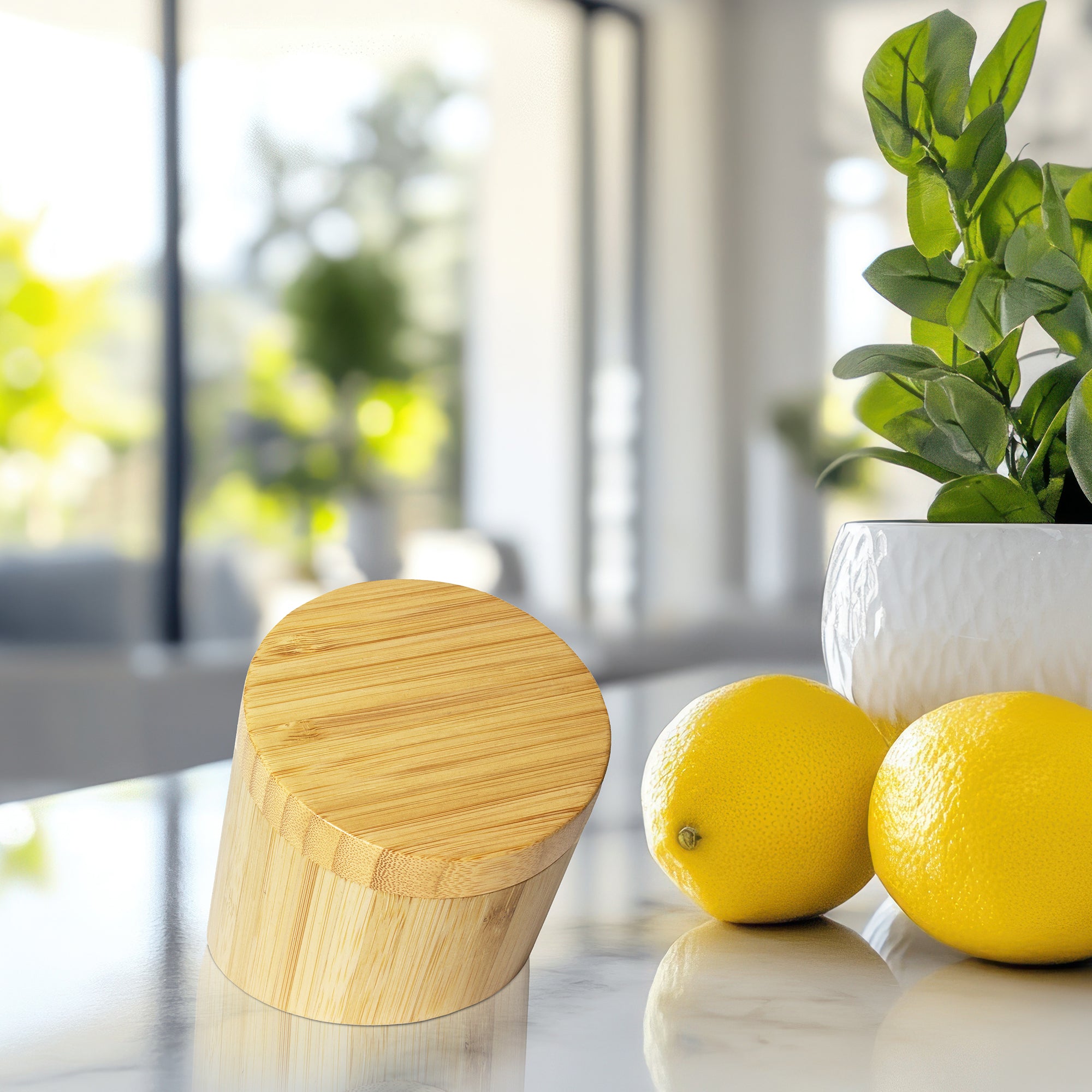 Premium Angled Salt Cellar with Lid - Ceramic Spice Jar for Kitchen Countertop - Perfect for Cooking, Baking & Tabletop Seasoning Display