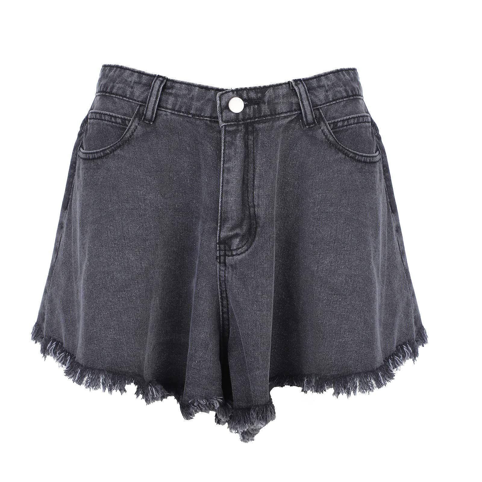 Lynmion Women's Fashion Stretch Denim Shorts - High Waisted Loose Fit Distressed Washed Elastic Waist for Casual Wear & Summer Outfits