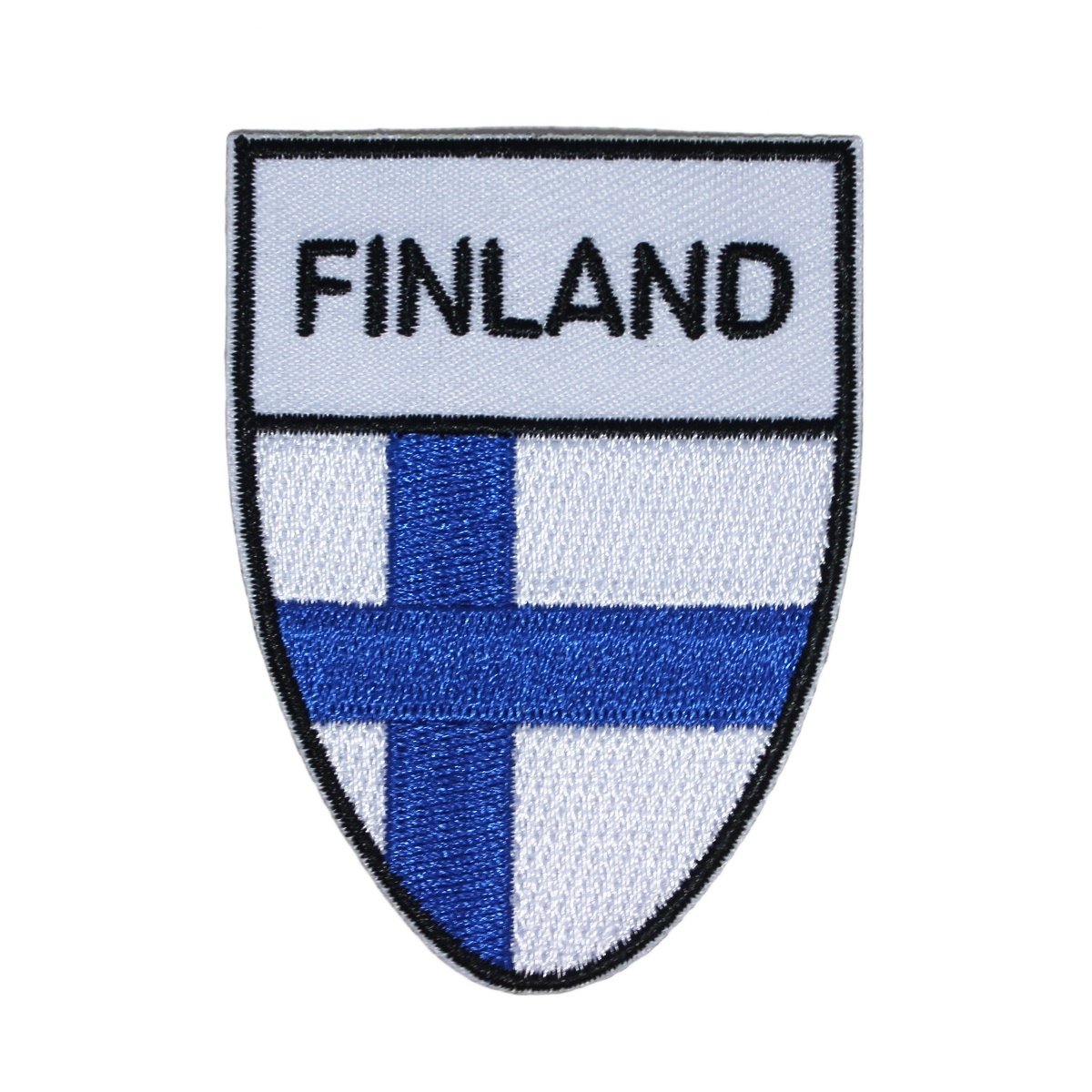 Finland National Flag Shield Patch - Embroidered Iron On Applique for Clothing, Hats & Bags - Patriotic Sew On Badge for DIY Crafts, Costumes & Military Uniforms