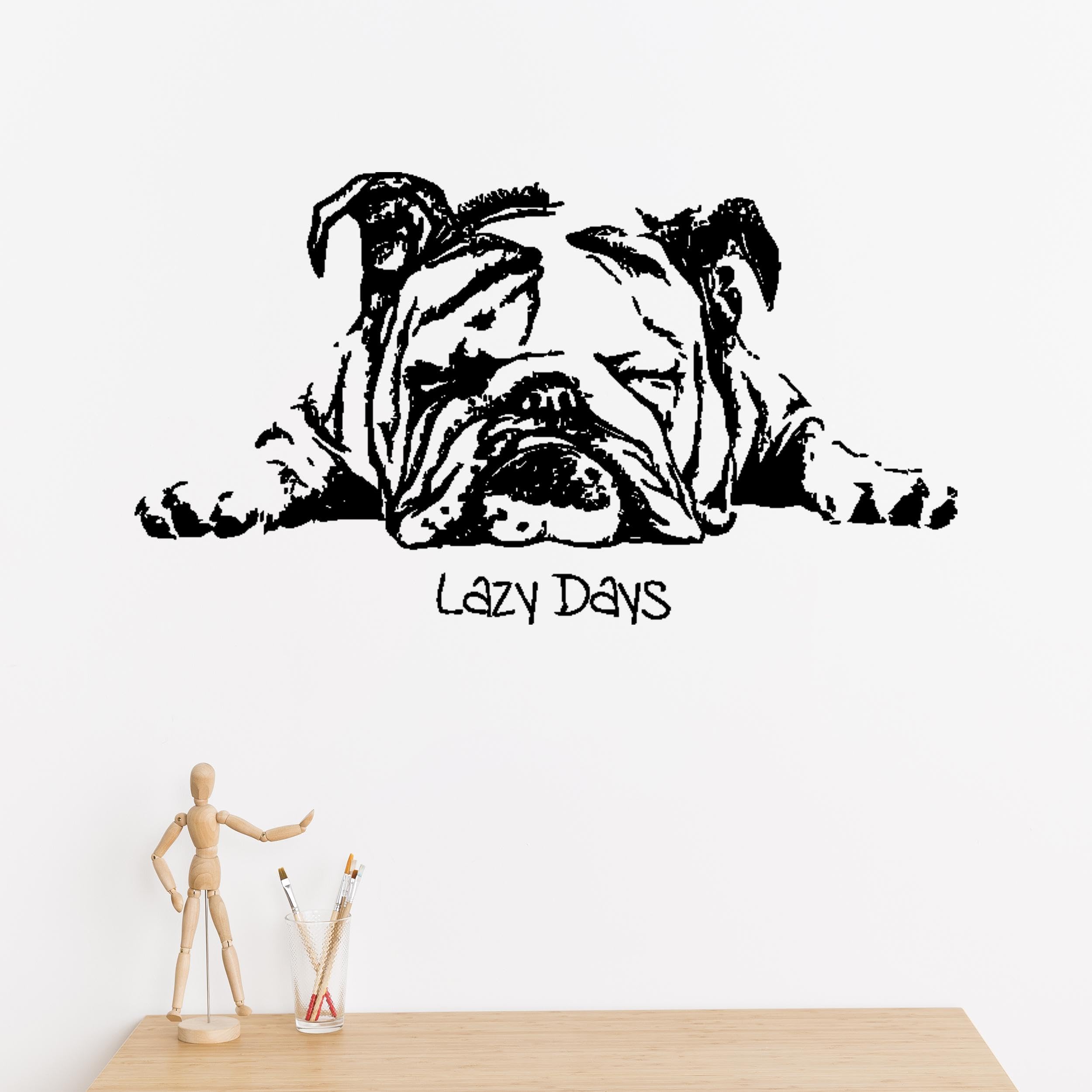 English Bulldog Decal Sticker - Cute Lazy Sleeping Dog Wall Art for Home, Nursery & Office Decor - Waterproof Vinyl Pet Stickers TR259