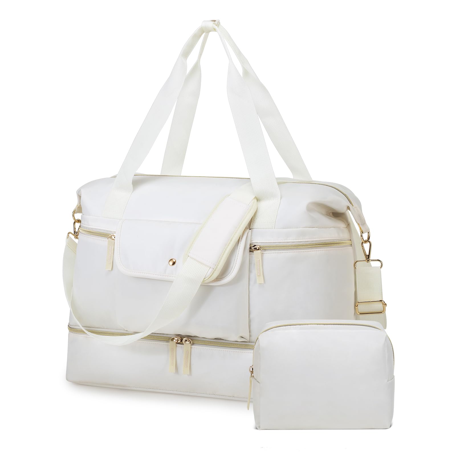 Vorspack Duffle Bag for Travel & Gym - Water-Resistant Duffel Bag with Shoe Compartment & Toiletry Pouch for Men & Women | Perfect for Weekender, Sports, Yoga, Business Trips & Outdoor Adventures - Beige