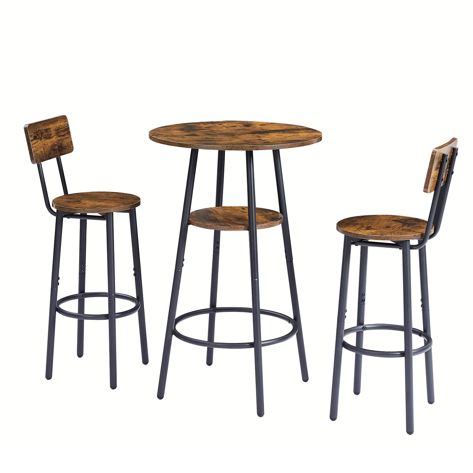 GNIXUU 3-Piece Pub Table Set - 24 Inch Round 2-Tier Bistro Table with 2 Backrest Bar Stools, Counter Height Dining Set for Kitchen Nook, Apartment, Small Space - Perfect for Breakfast Nook, Coffee Corner & Compact Living Areas