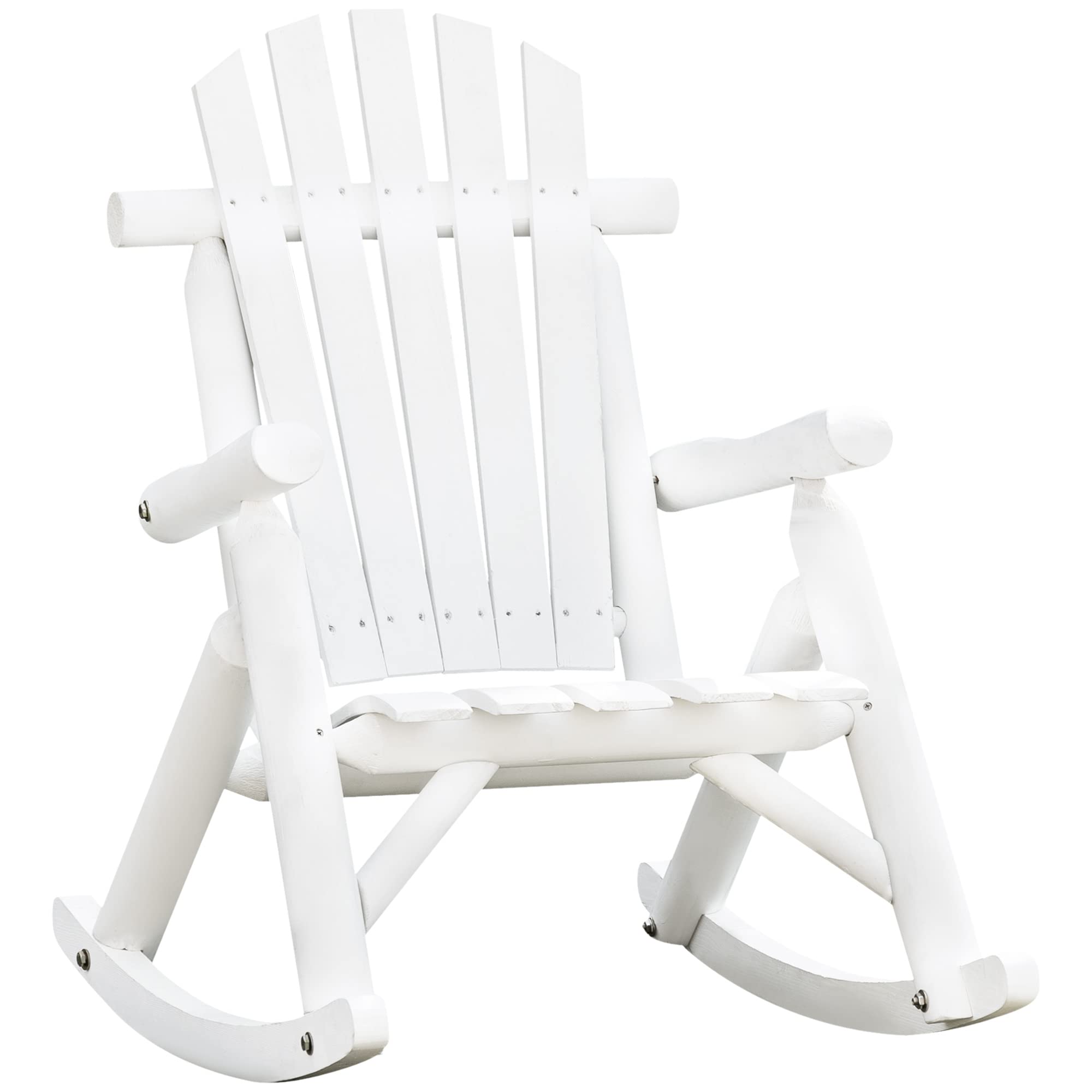 Outsunny White Wooden Adirondack Rocking Chair - Rustic Outdoor Rocker with Slatted Design for Patio, Garden, Porch & Backyard Relaxation
