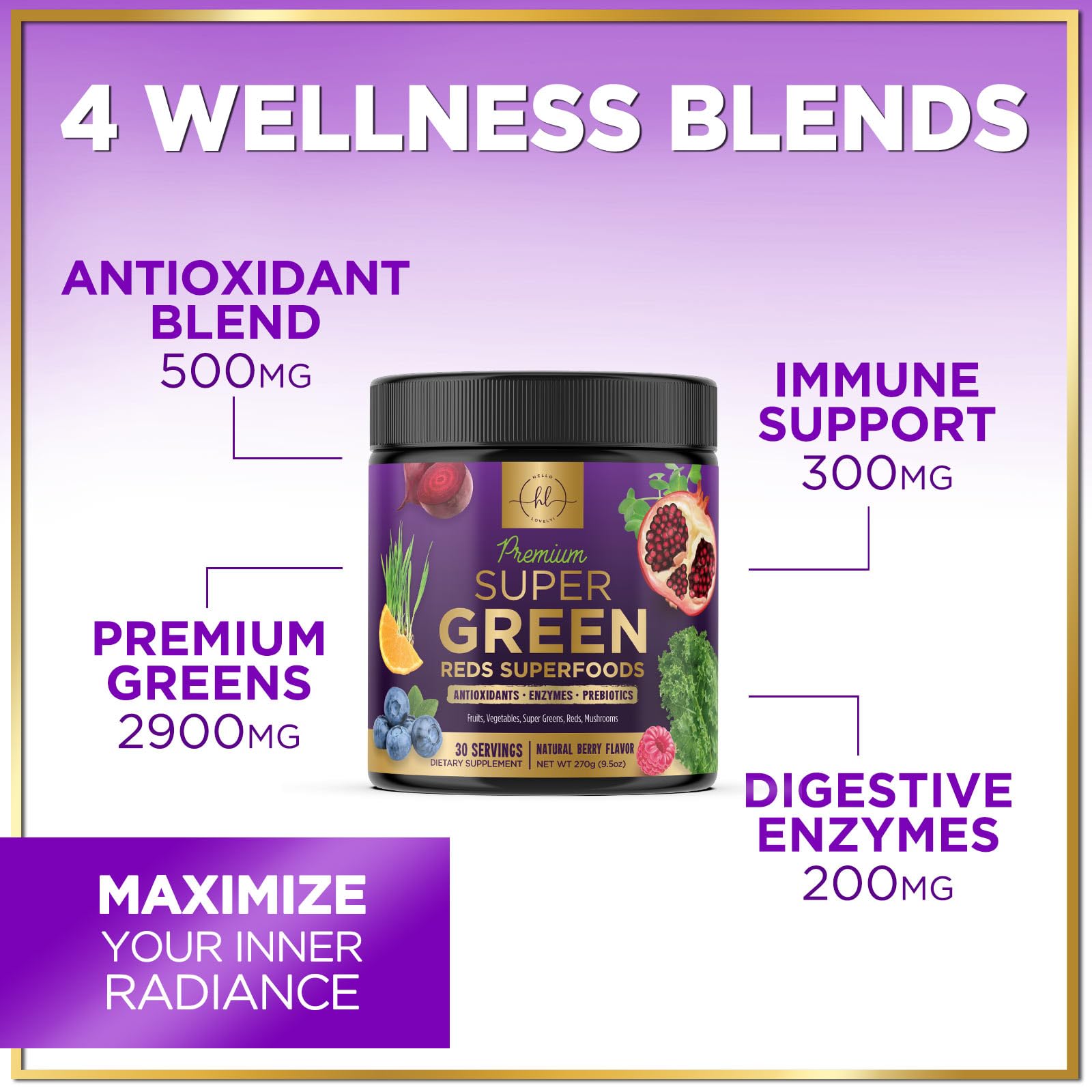 Organic Super Greens Powder with Digestive Enzymes & Antioxidants - Spirulina, Chlorella & 20+ Superfoods for Energy Boost - Vegan, Non-GMO Greens Supplement (30 Servings) - Perfect for Smoothies, Detox & Daily Nutrition Support