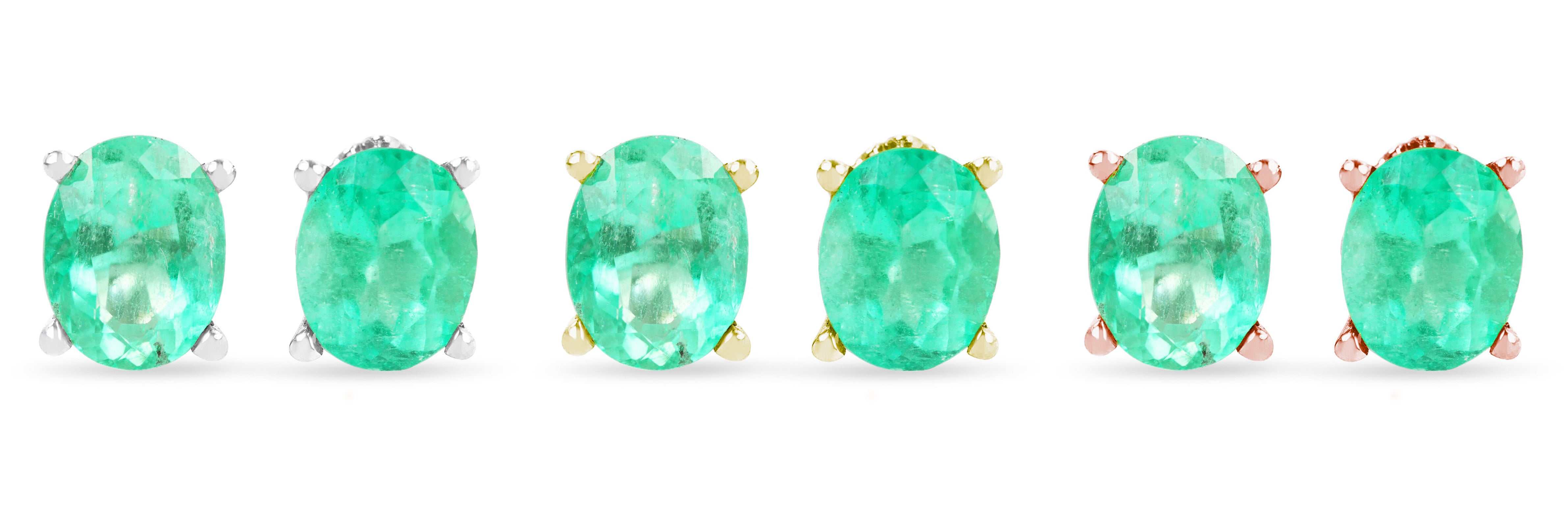 2.0TCW Certified Natural Bright Green Emerald Oval Stud Earrings in 14K Gold - Elegant Scroll Design for Women, Perfect for Weddings, Parties & Special Occasions