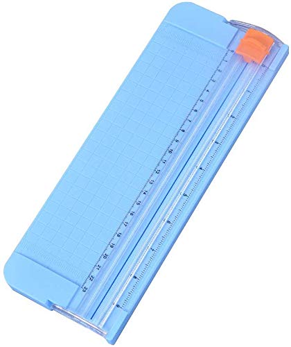 A5 Portable Paper Cutter Trimmer - Mini Scrapbooking Tool with Finger Protection & Slide Ruler - Perfect for DIY Crafts, Office Use, and School Projects (Blue)