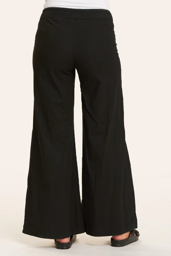 Black Terraced Wide Leg Pants for Women - High Waisted Comfortable Palazzo Trousers for Office, Casual & Evening Wear