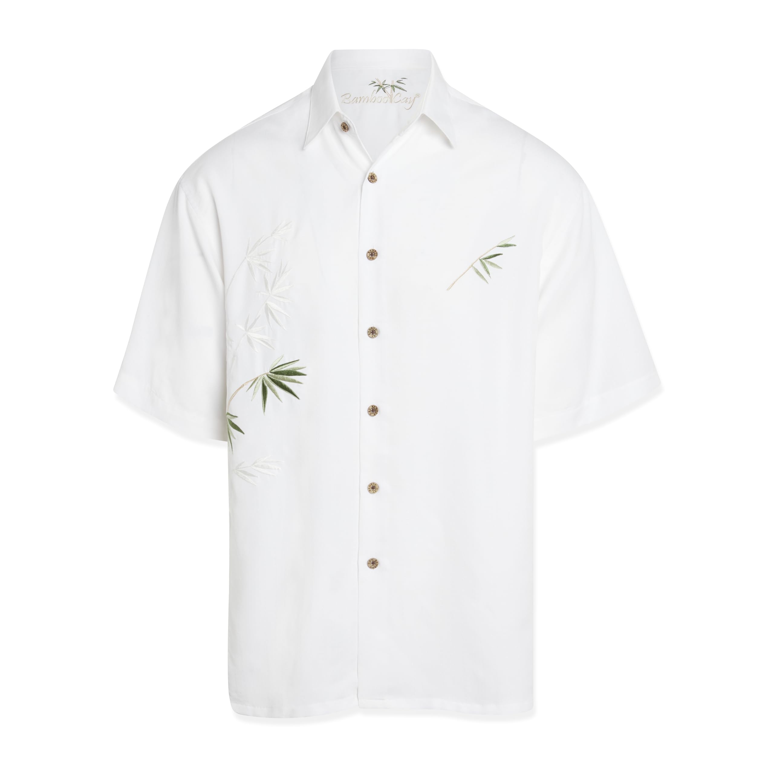 Bamboo Cay Men's Short Sleeve Casual Shirt - Embroidered Woven Flying Bamboo Design - Perfect for Summer Outings, Beach Vacations & Casual Wear