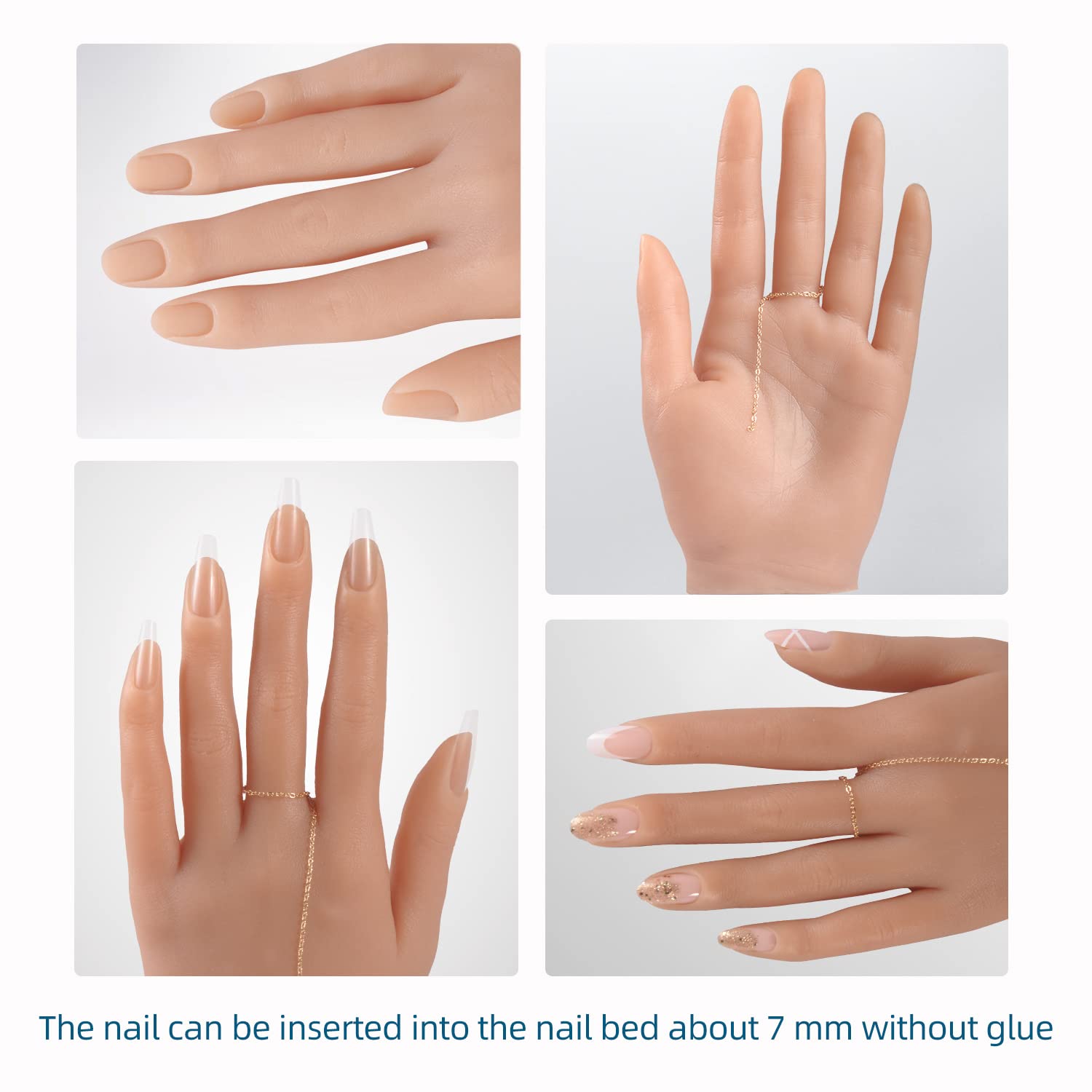 Professional Acrylic Nail Practice Hand - Realistic 22cm Flexible Silicone Mannequin Hand with 528PCS Nails for Nail Art Training, Jewelry Display & Ring Photography (Right Hand, Bronze) - Perfect for Salon Students, DIY Enthusiasts & Jewelry Sellers