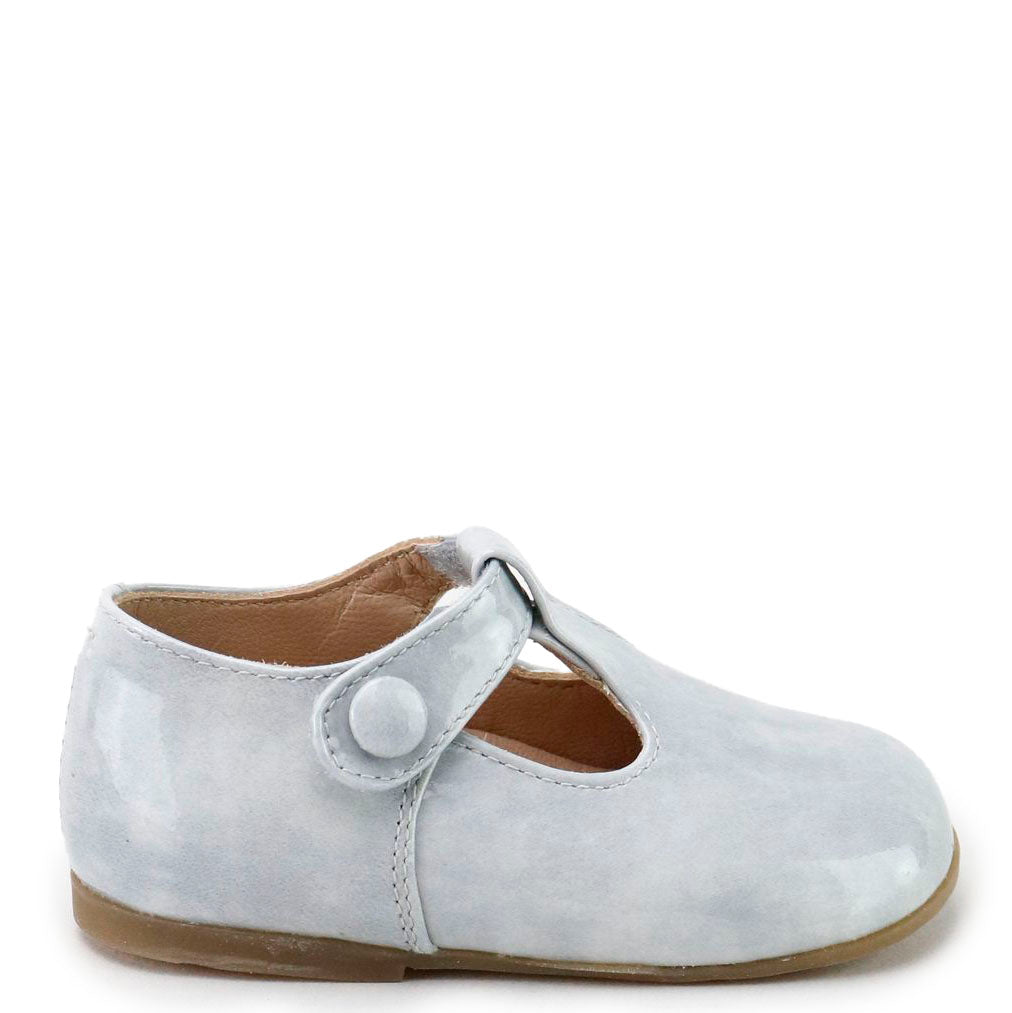 Smoky Gray Patent Leather Baby T-Strap Shoes - Elegant & Comfortable First Walkers for Infants | Perfect for Special Occasions, Photo Shoots & Everyday Wear
