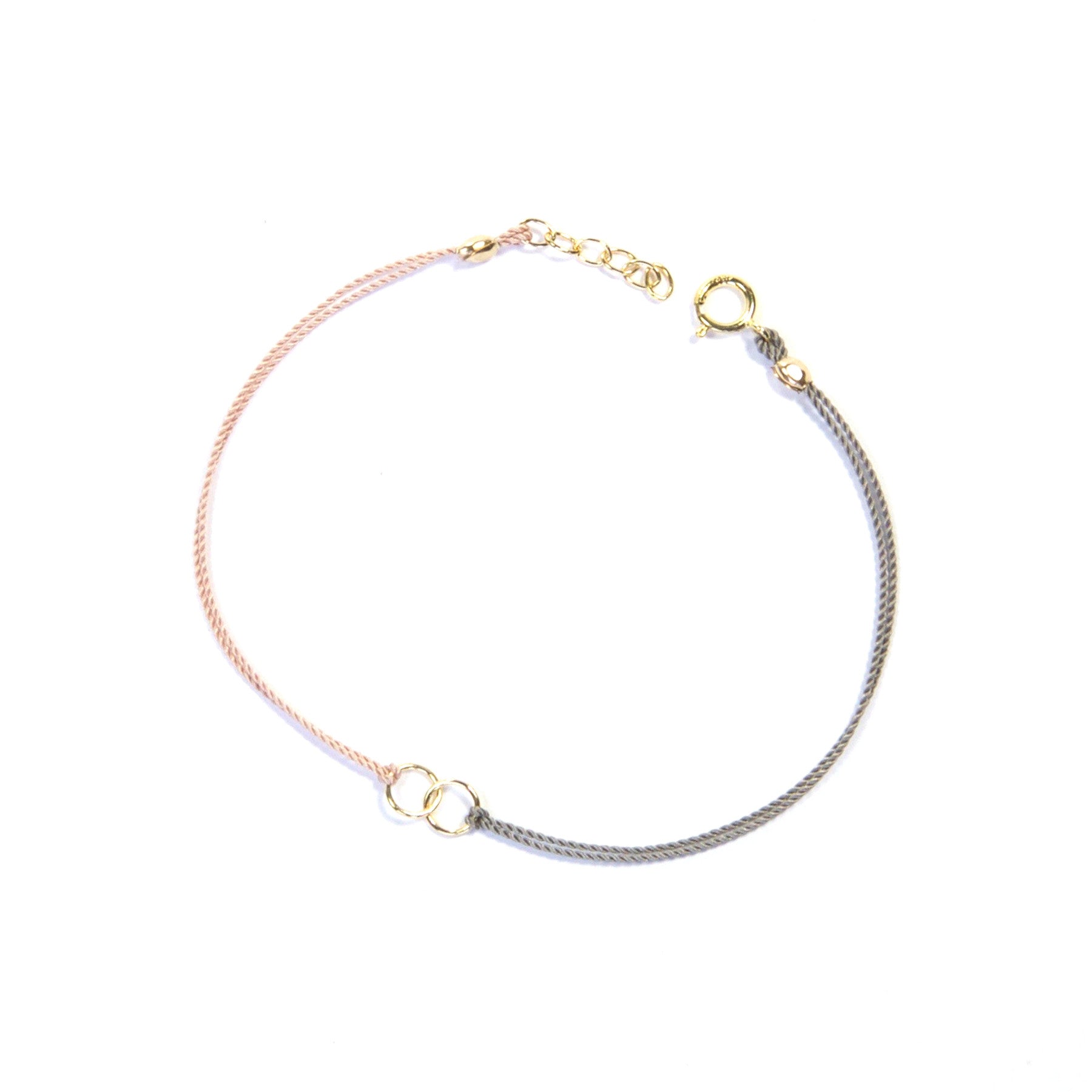 Elegant Circle Link Silk Bracelet for Women - Pink & Gray with Gold Accents | Perfect for Parties, Weddings & Everyday Fashion Accessories