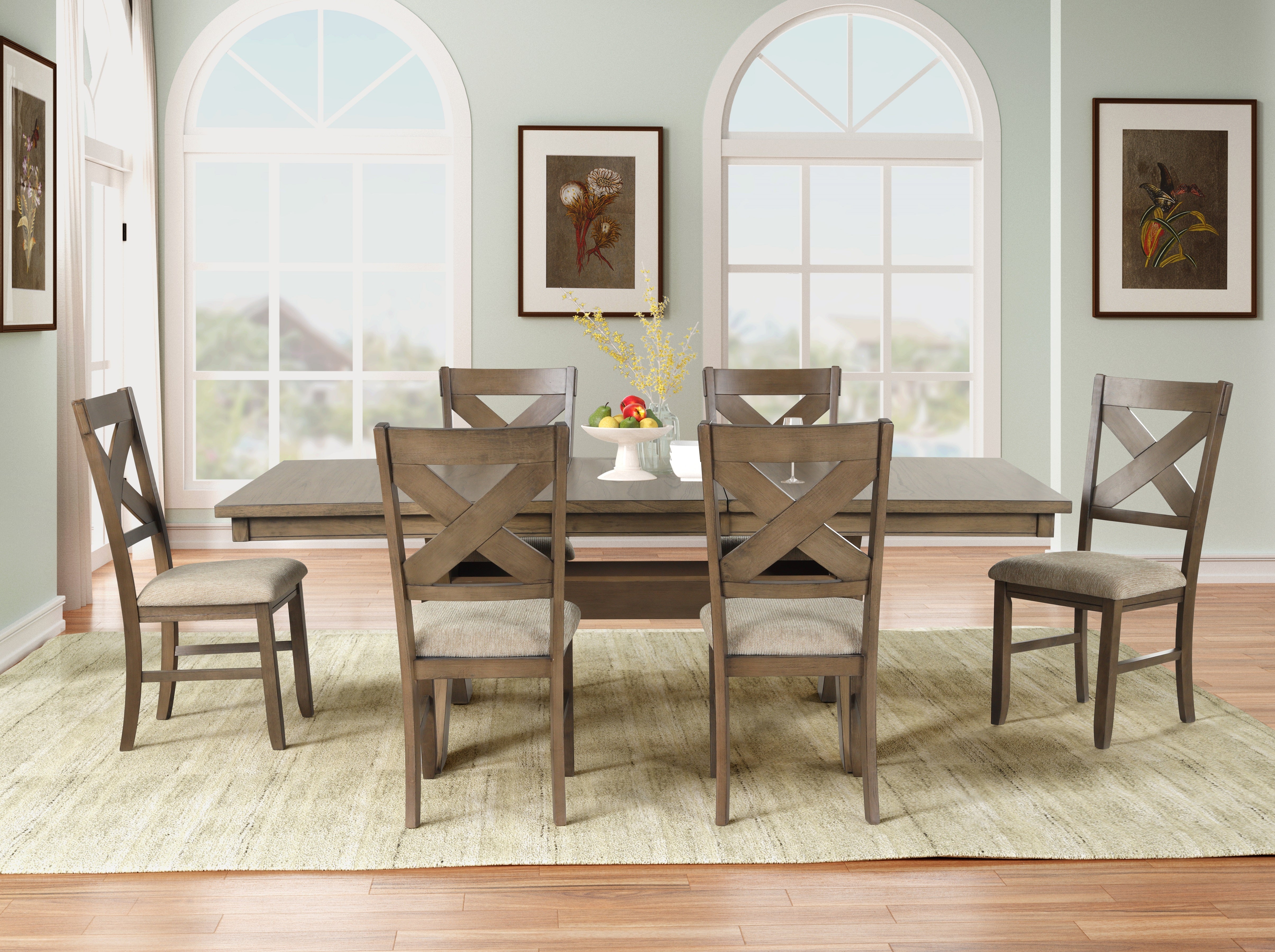Raven Wood 7-Piece Extendable Trestle Dining Table Set with 6 Chairs - Glazed Pine Brown Finish - Perfect for Family Dinners, Entertaining Guests & Small Space Dining Rooms