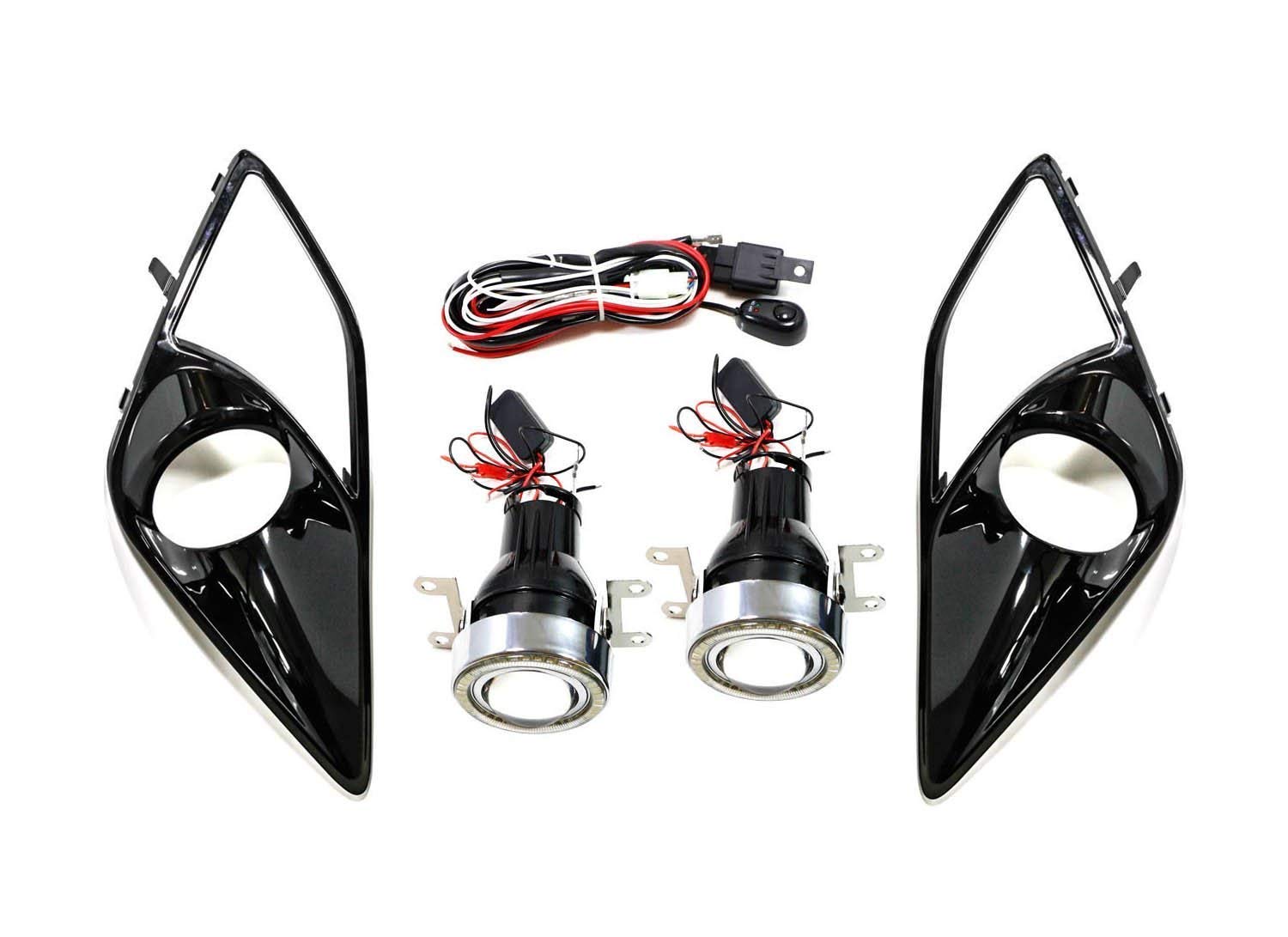 iJDMTOY Xenon White LED Projector Fog Lights for 2013-2016 Scion FR-S with 40-SMD LED Halo Ring Parking Lights - Complete Kit (2 Projector Fog Lamps, Brackets, Bezels & Relay Harness) - Perfect for Night Driving & Off-Road Adventures