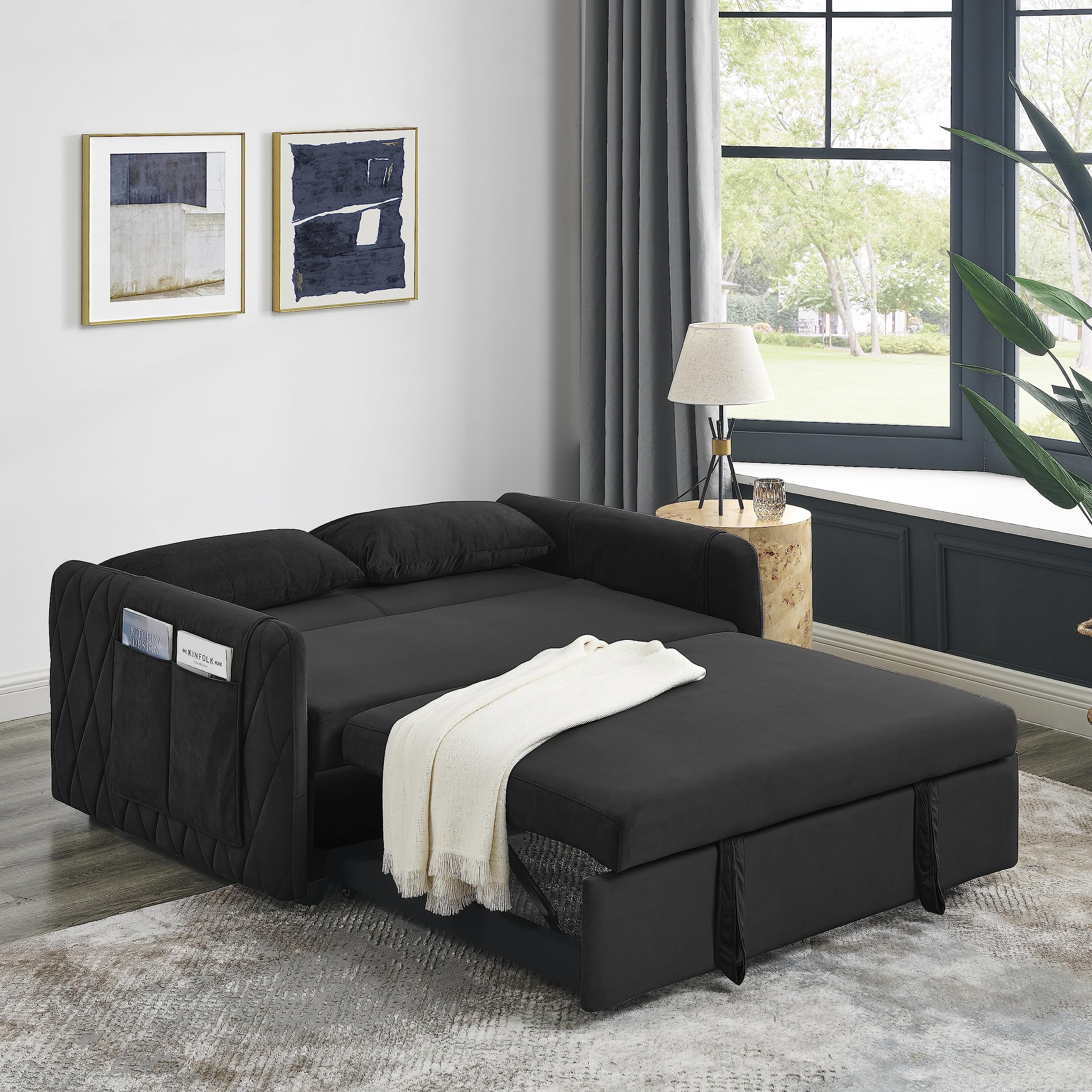 Modern Velvet Convertible Sleeper Sofa Bed - 59.5