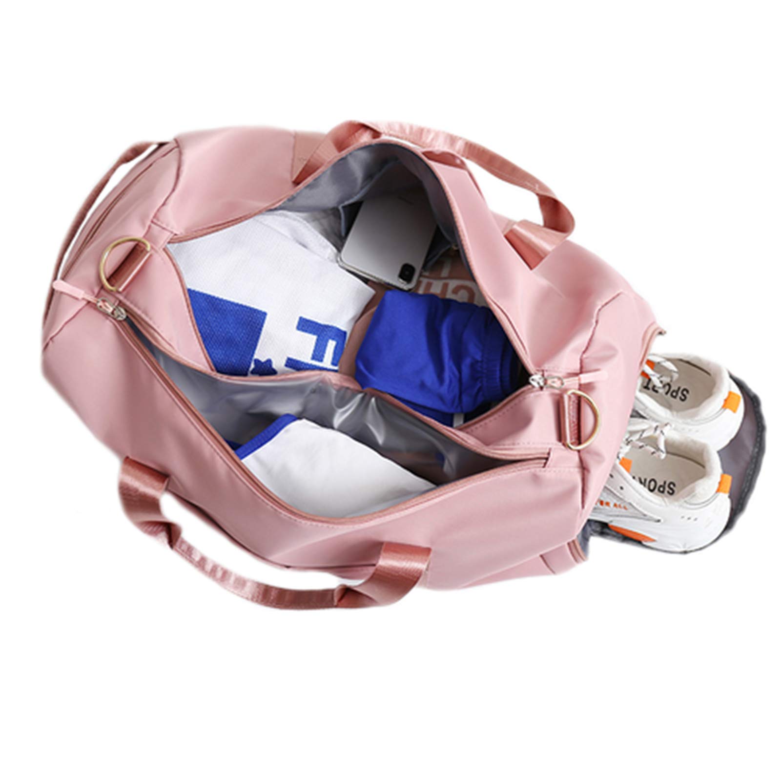Waterproof Gym Bag for Men & Women - Sports Duffel with Wet/Dry Compartments, Shoe Pocket - Ideal for Travel, Swim, Yoga & Training (Pink)
