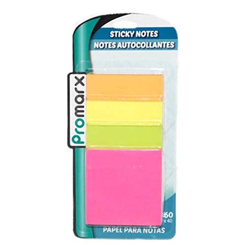 Promarx 2330063 Neon Color Sticky Notes - 160 Sheets per Pack - 4 Vibrant Assorted Colors (Pink, Green, Blue, Yellow) - 48-Pack Bulk Set for Office, School & Home Organization - Perfect for Reminders, Bookmarking & Planning