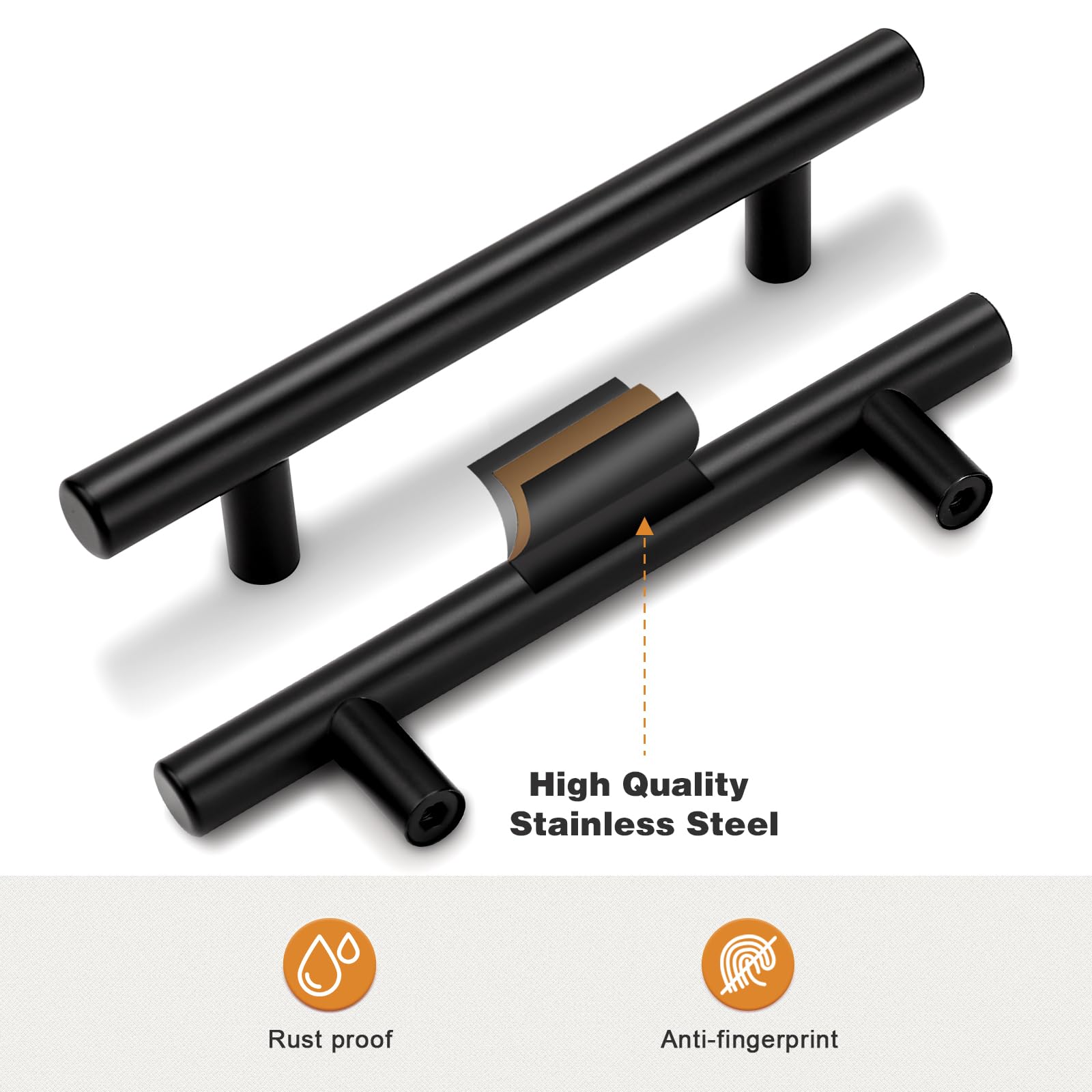 Probrico 18 Pack Flat Black Cabinet Handles - 3-3/4 Inch Hole Centers, 6 Inch Total Length | Modern T-Bar Pulls for Kitchen Cabinets, Cupboards & Dressers | Durable Hardware for Home & Office Organization
