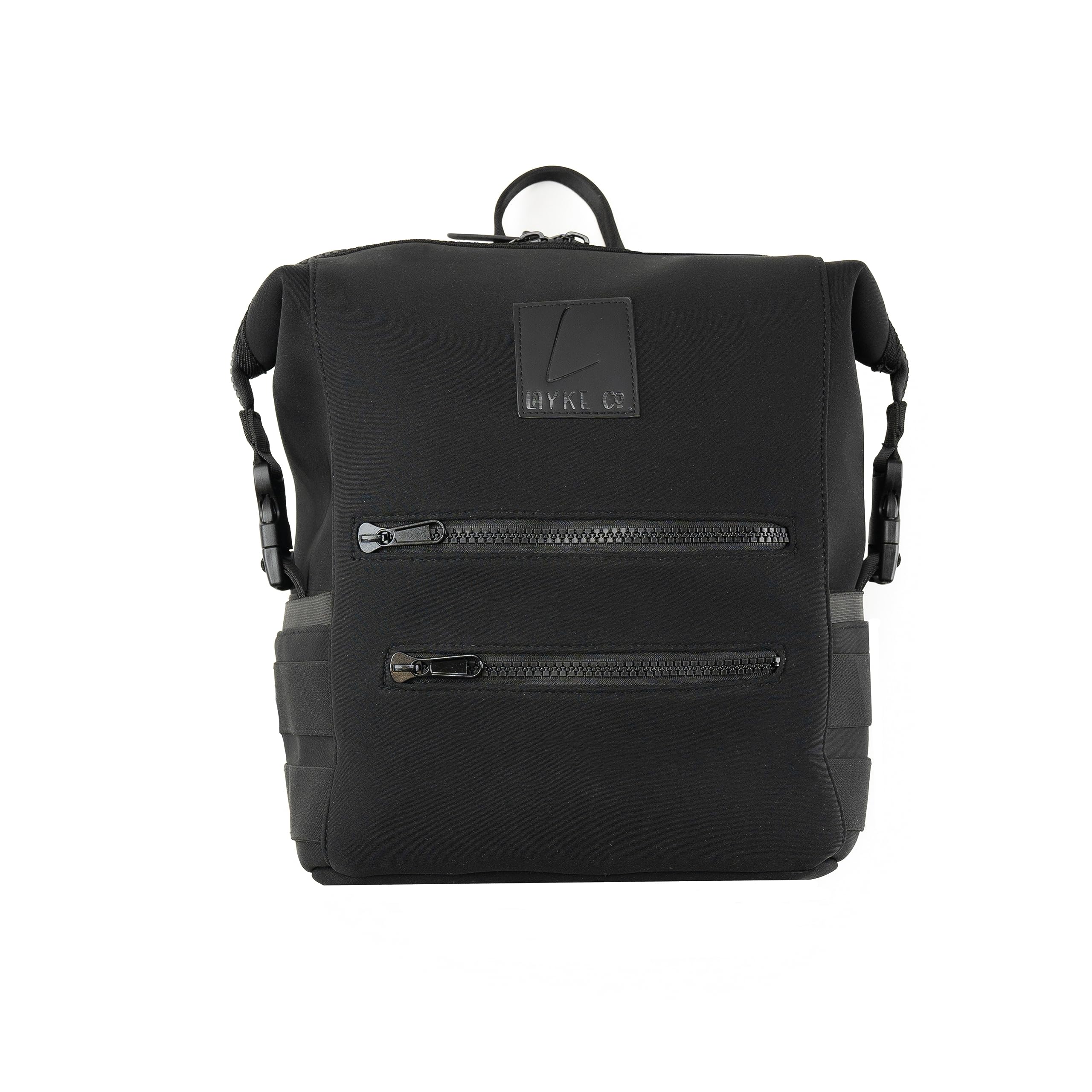 Layke Co. Unisex Neoprene Diaper Backpack - Convertible Shoulder Tote with Changing Pad & Washable Zippered Insert | Black Medium Minimalist Baby Bag for Parents | Perfect for Daycare, Travel & On-the-Go Families