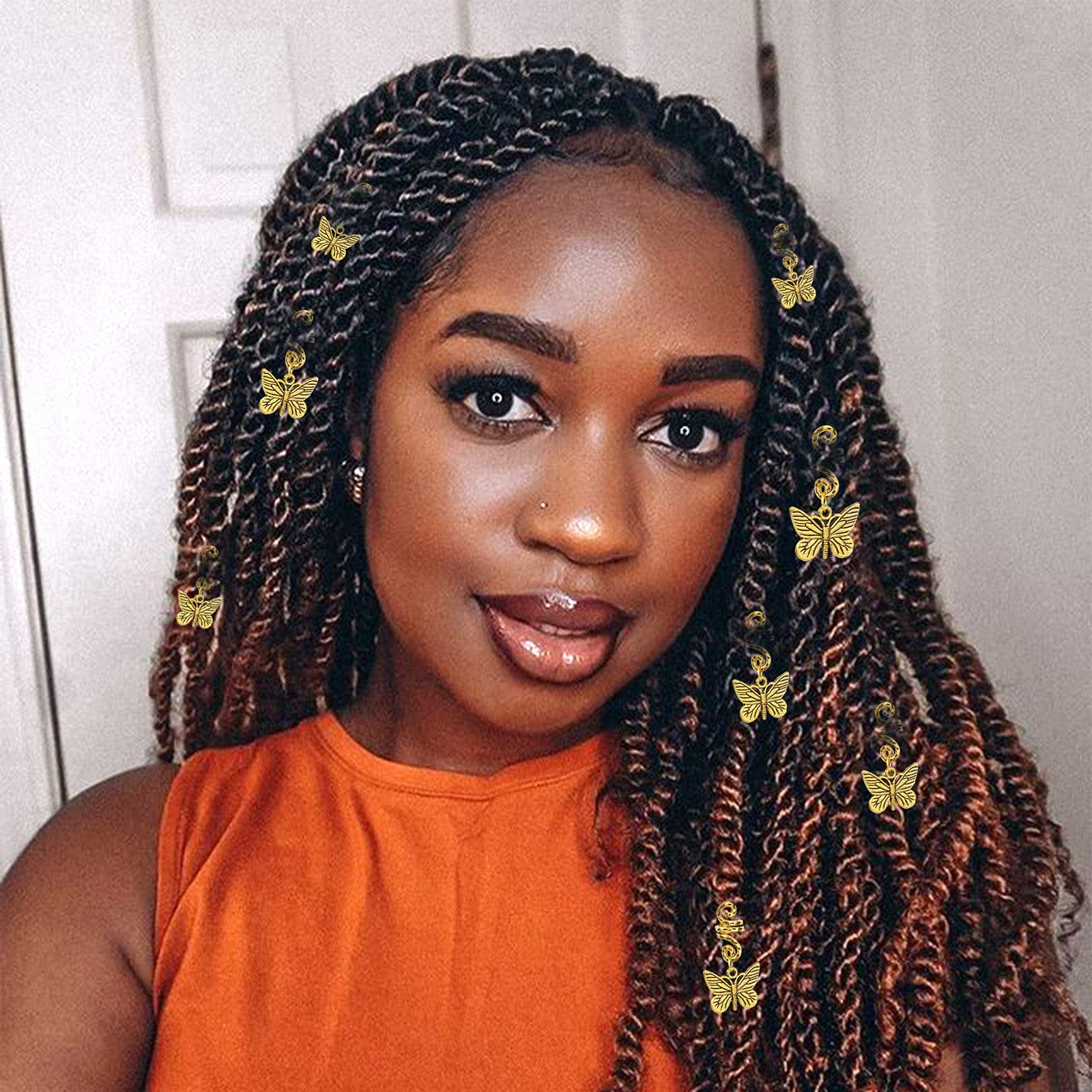 NAISKA Gold Butterfly Hair Beads - Dreadlock Cuffs & Braid Rings for Women - Hair Jewelry Accessories for Boho, Festival & Everyday Style