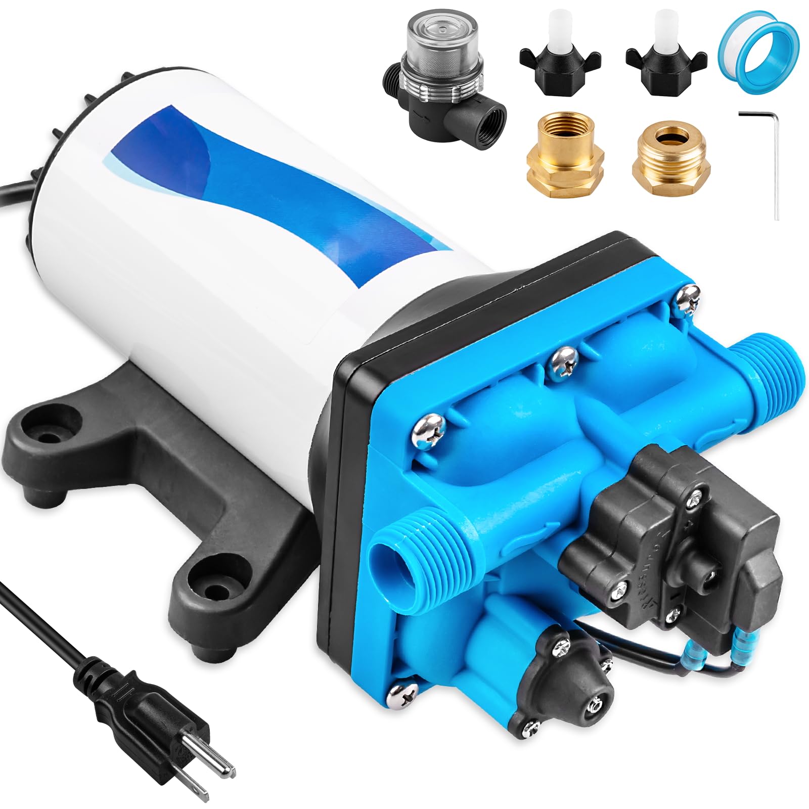 115V Electric Water Pressure Booster Pump - 5.5GPM 55 PSI RV Fresh Water Diaphragm Pump with Garden Hose Adapters for RV, Marine, Yacht | Perfect for Camping, Boating & Off-Grid Water Supply